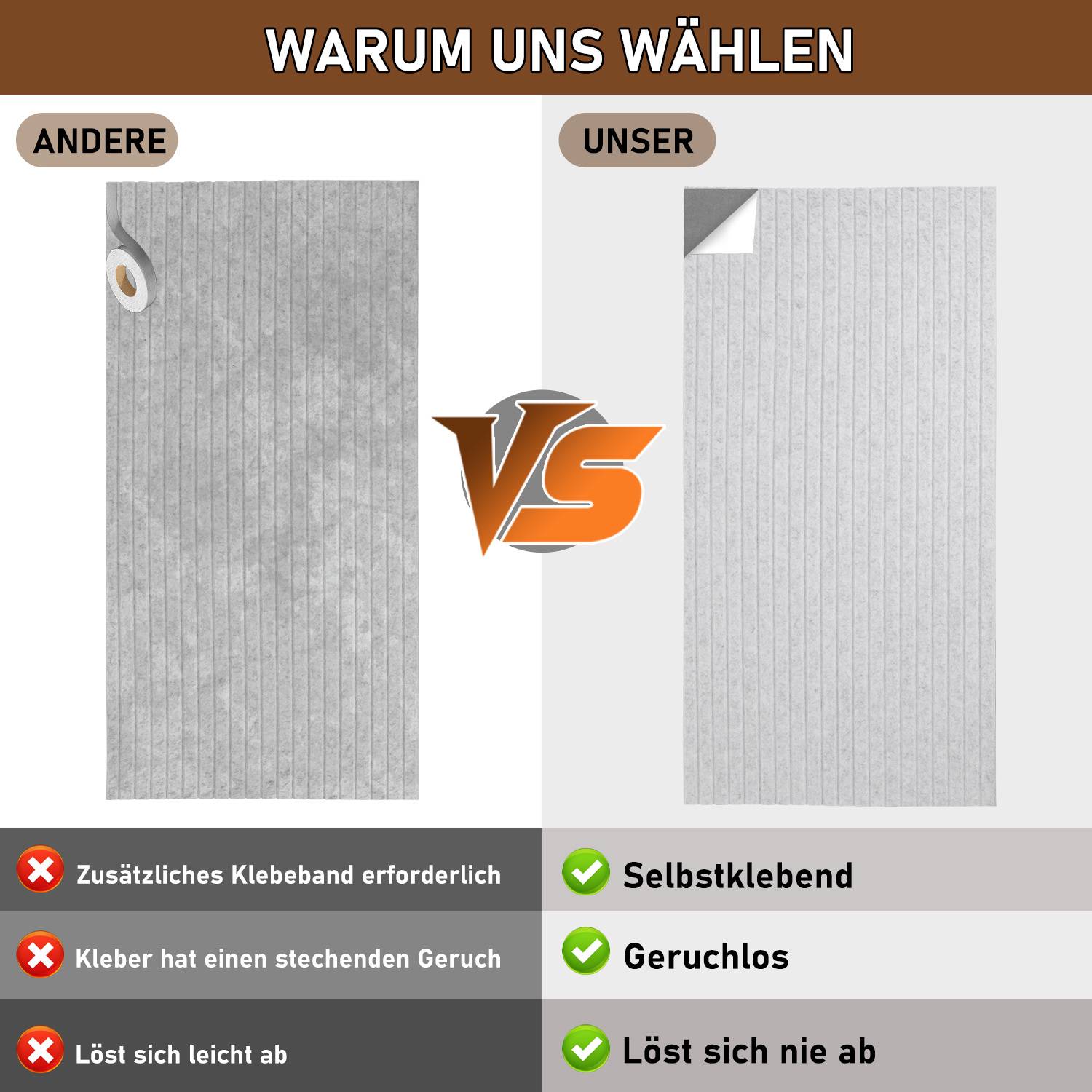 8 Stück Akustikplatten selbstklebend Schallschutzplatten Hohe Dichte Wandpaneel Vertikalstreifen Hellgrau