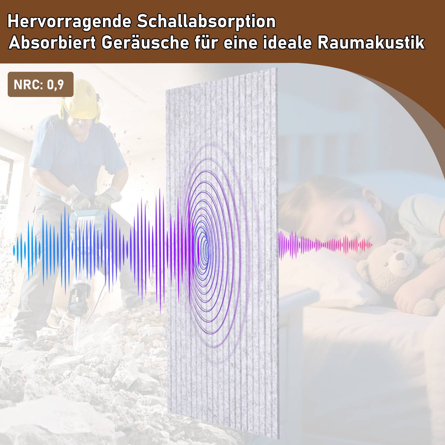 8 Stück Akustikplatten selbstklebend Schallschutzplatten Hohe Dichte Wandpaneel Vertikalstreifen Hellgrau