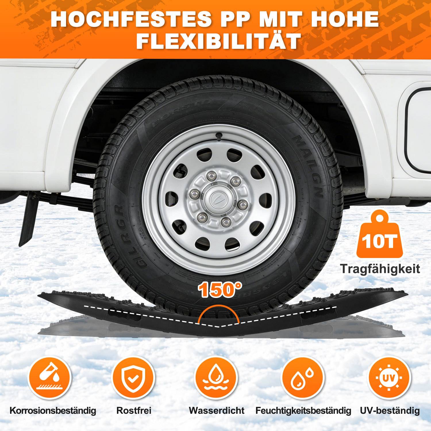 Anfahrhilfe Auto 2er Set mit Halterung und Tragetasche, Traktionsmatten für Reifen, Offroad Bergeboards aus PP für SUV Wohnmobil LKW, Sand Schlamm