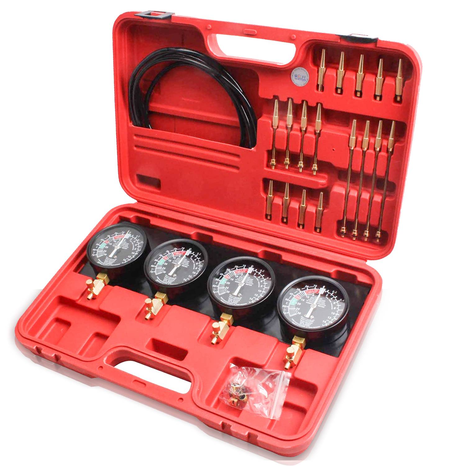 Synchron Vergaser Tester Set für Motorrad 4 Zylinder mit 4 Manometern Schläuchen Adaptern und Koffer für Werkstatt Profi Qualität