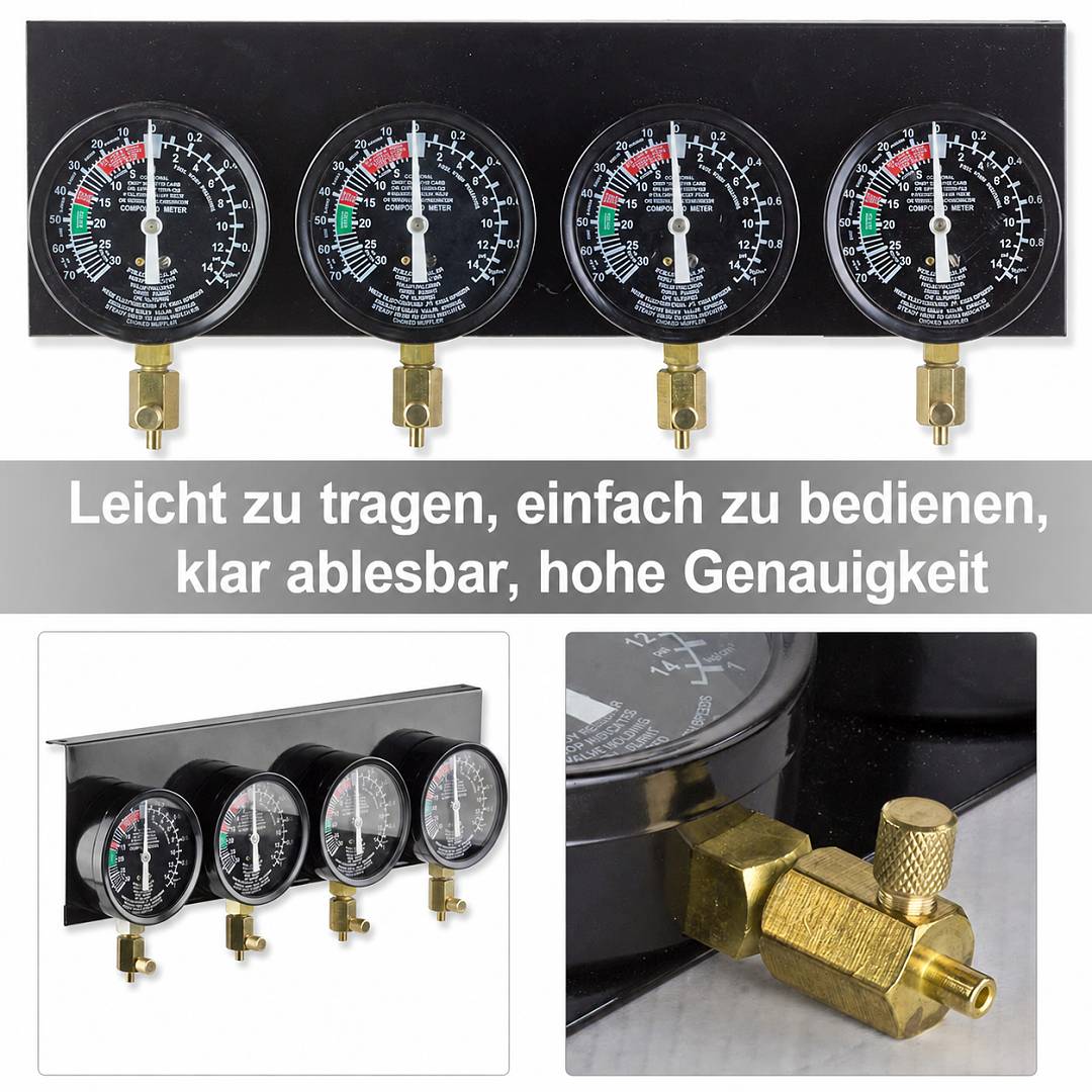 Synchron Vergaser Tester Set für Motorrad 4 Zylinder mit 4 Manometern Schläuchen Adaptern und Koffer für Werkstatt Profi Qualität