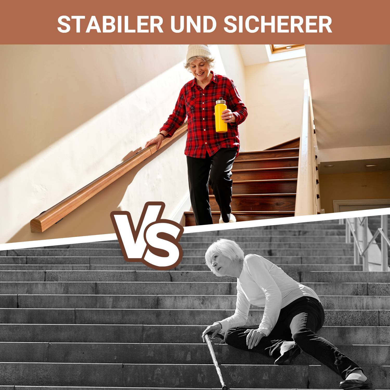 Wandhandlauf Kiefernholz 150 cm, Ø5 cm, verbindbar zu einem Handlauf, rutschhemmender Treppenhandlauf für Flur Bad