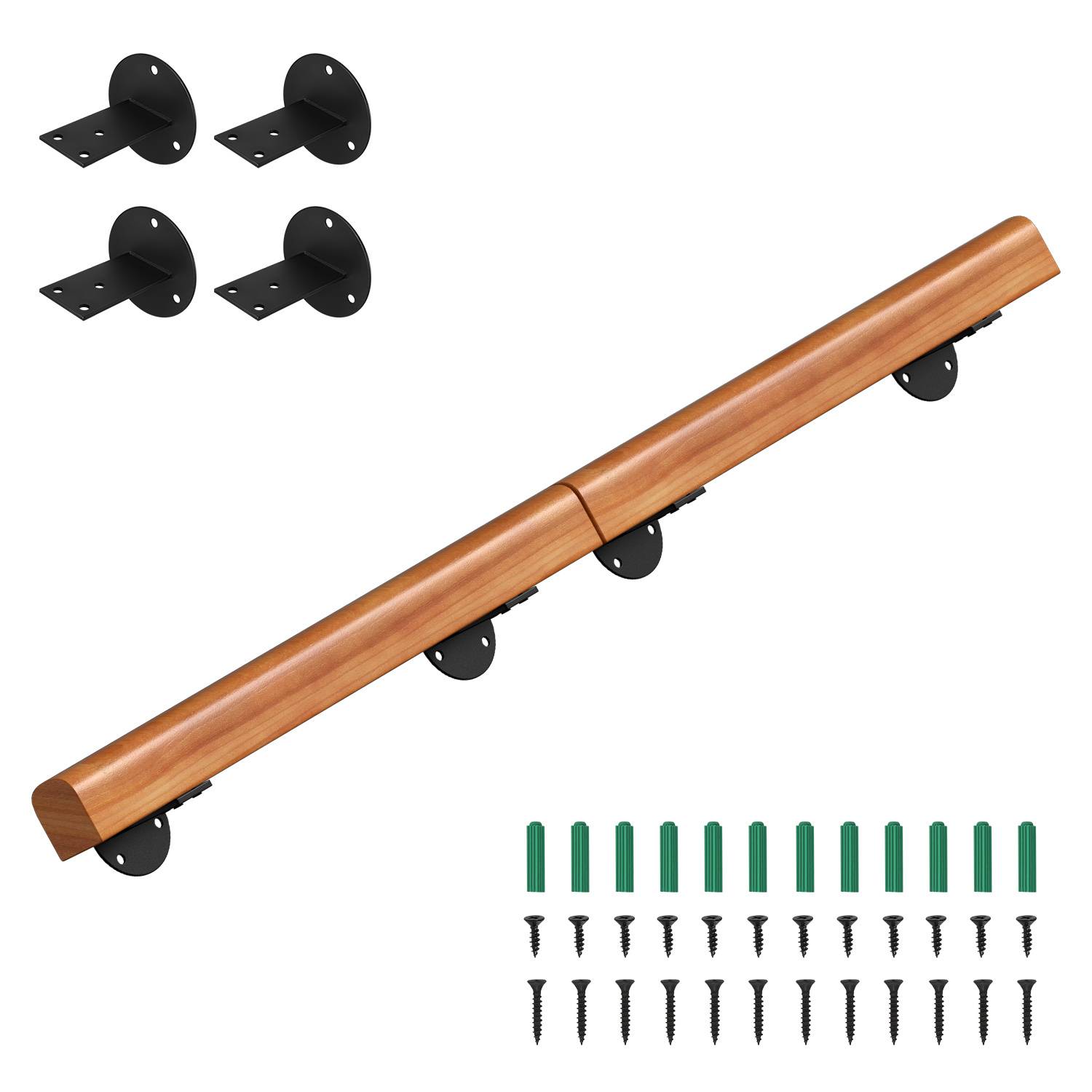 Wandhandlauf Kiefernholz 120 cm, Ø5 cm, verbindbar zu einem Handlauf, rutschhemmender Treppenhandlauf für Flur Bad