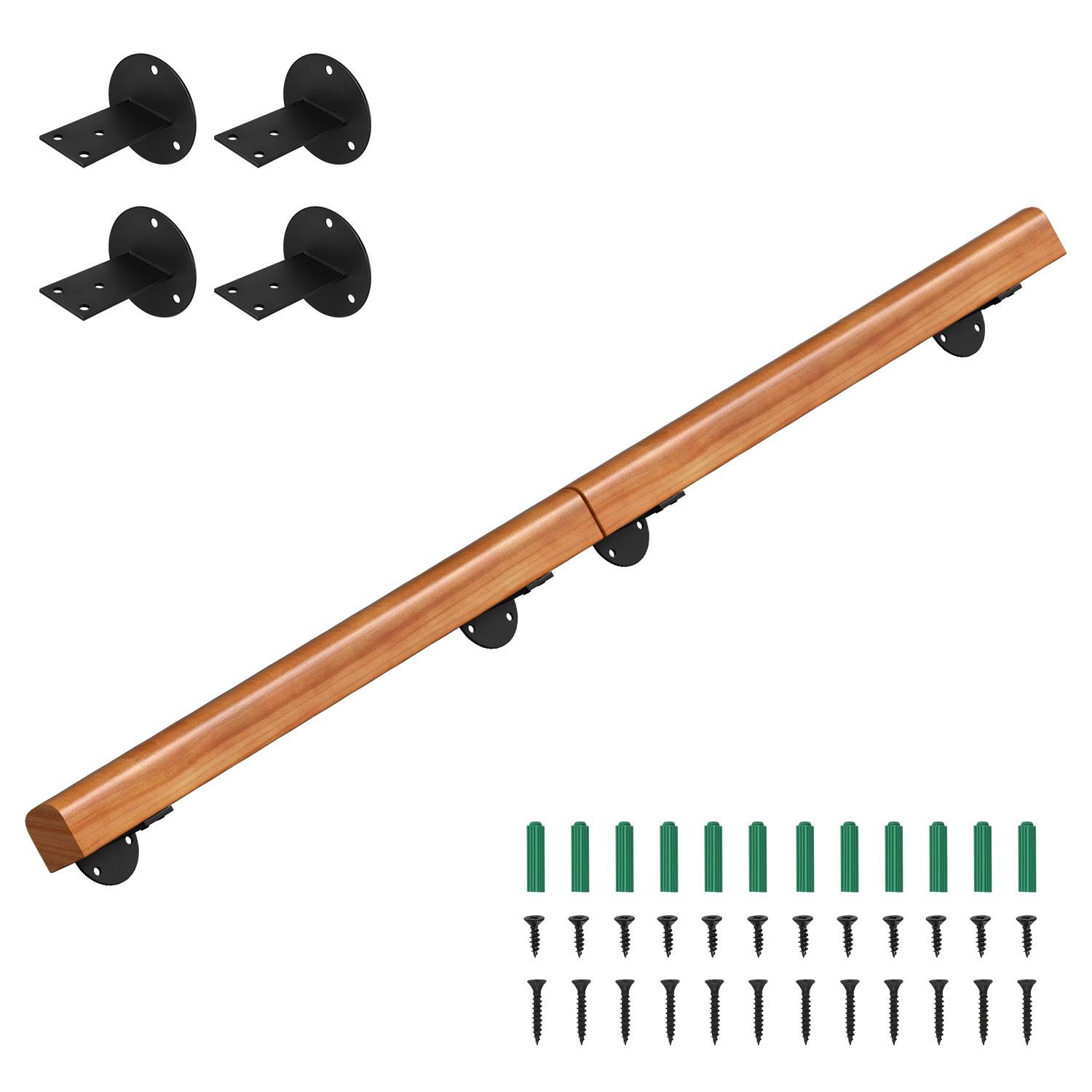 Wandhandlauf Kiefernholz 150 cm, Ø5 cm, verbindbar zu einem Handlauf, rutschhemmender Treppenhandlauf für Flur Bad