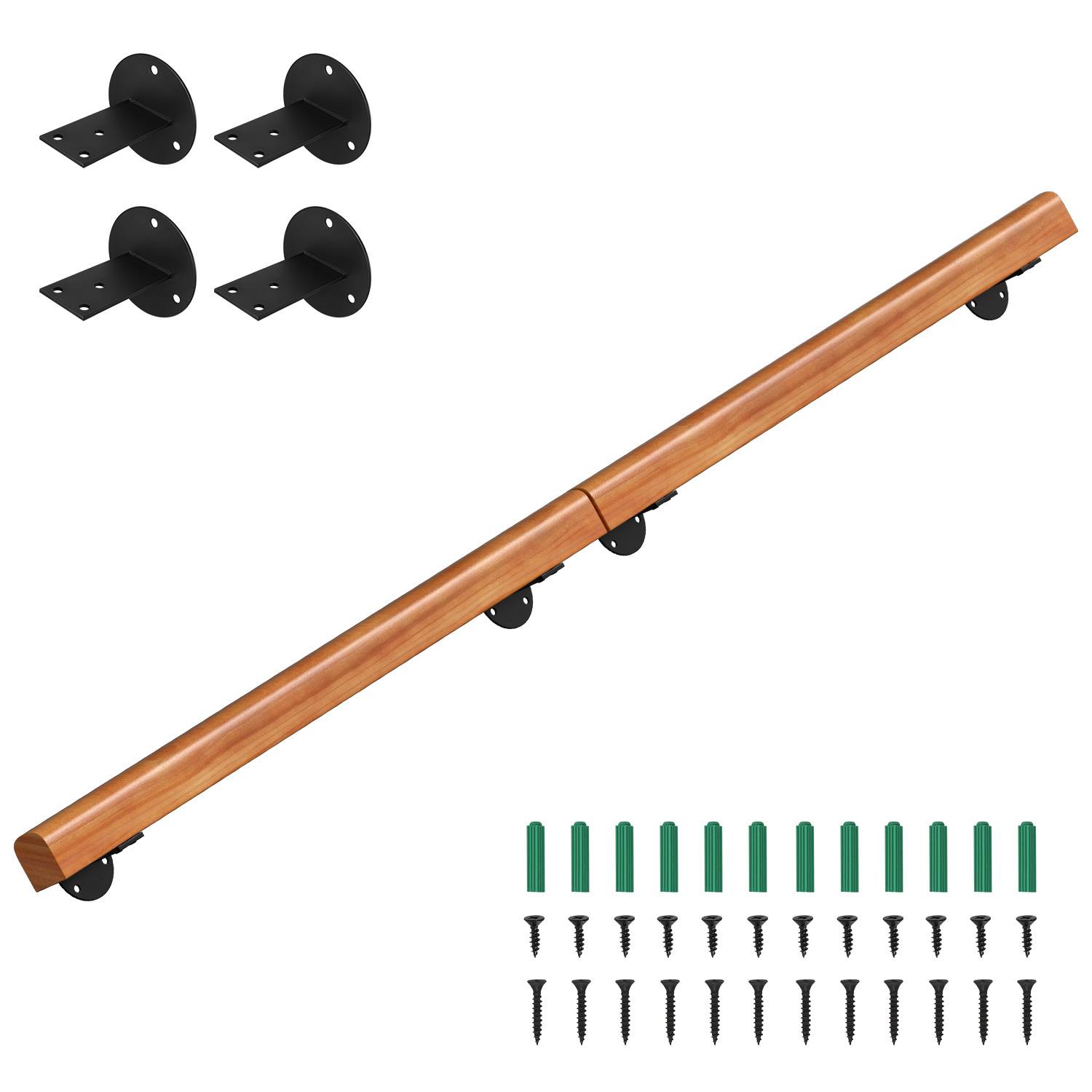 Wandhandlauf Kiefernholz 180 cm, Ø5 cm, verbindbar zu einem Handlauf, rutschhemmender Treppenhandlauf für Flur Bad