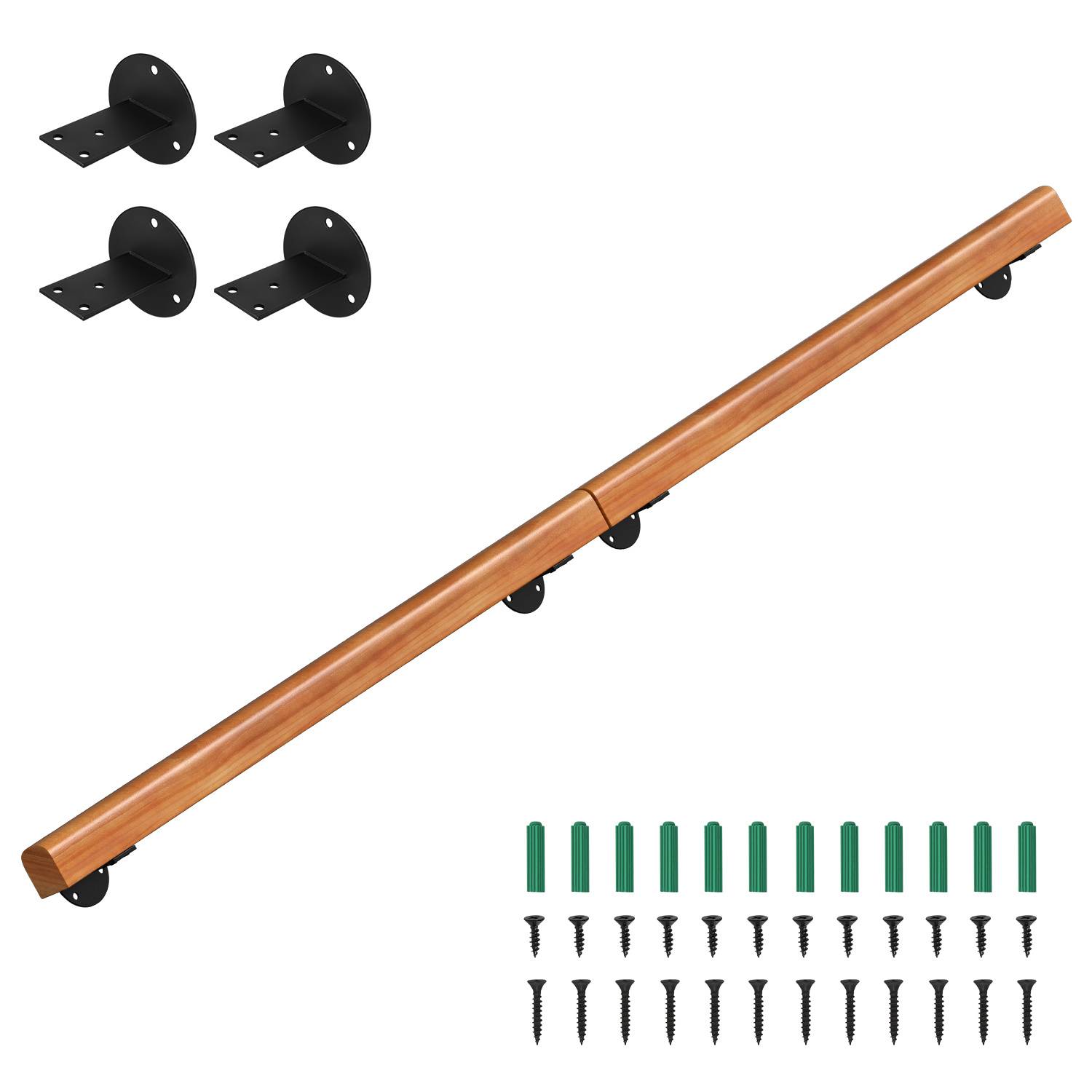 Wandhandlauf Kiefernholz 200 cm, Ø5 cm, verbindbar zu einem Handlauf, rutschhemmender Treppenhandlauf für Flur Bad