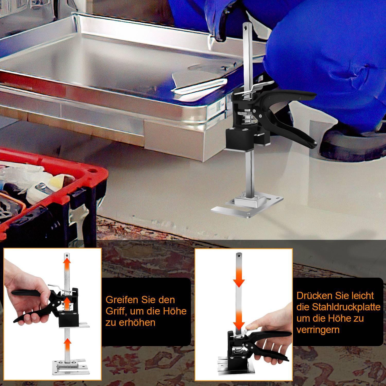 4x Handwerkzeugheber bis 240kg Hebevorrichtung Schrankheber 0-20cm