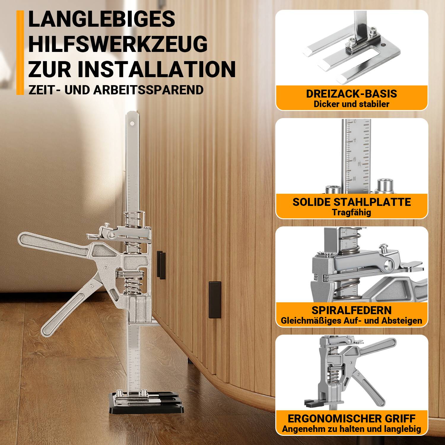 4x Handwerkzeugheber Schrankheber Höhenverstellung bis 200kg 0-23cm