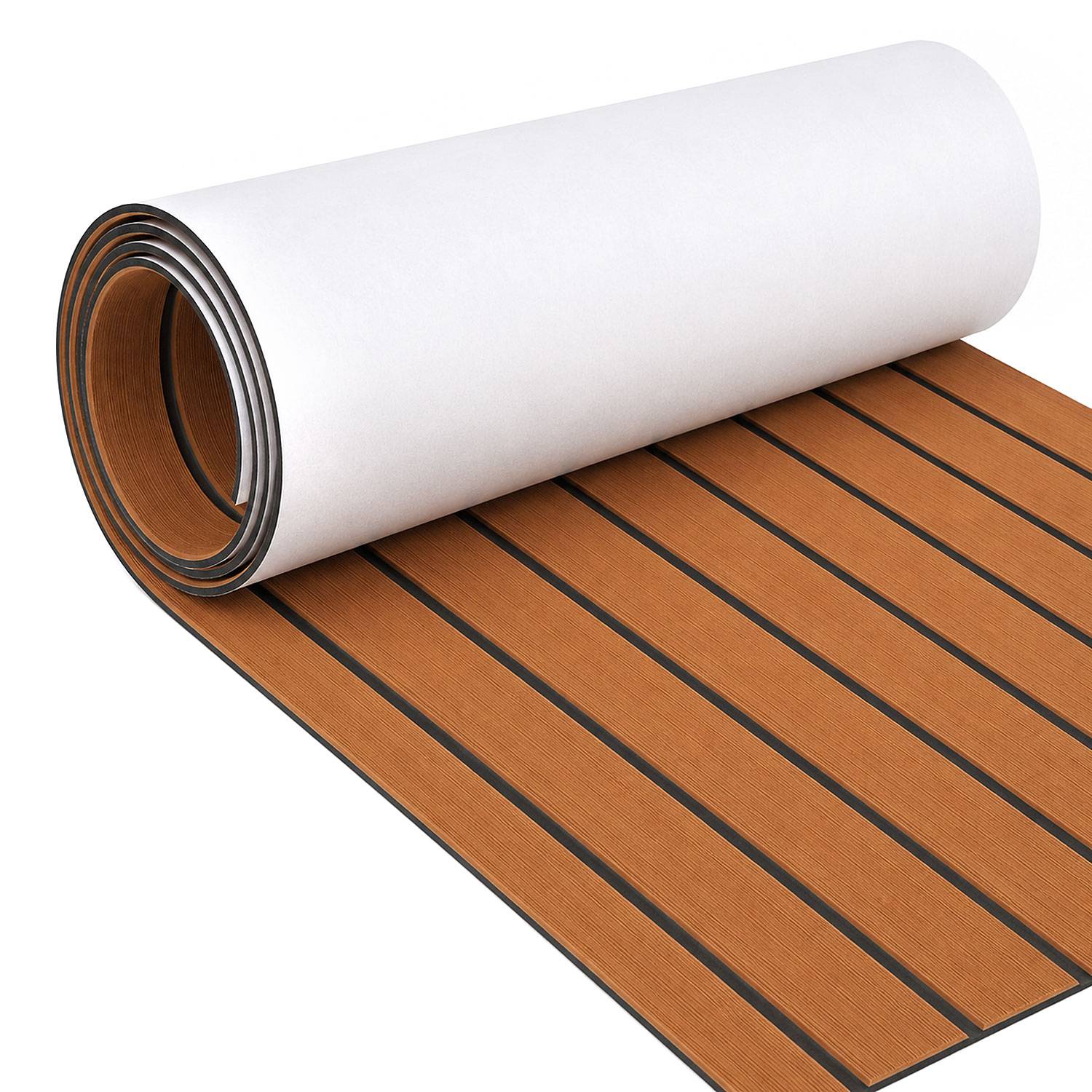 Bodenbelag Matte Rutschfest Deck Teppich Teak EVA Schaum Yacht Bodenmatte Selbstklebend Fußboden Deck Matte Braun 240x45cm