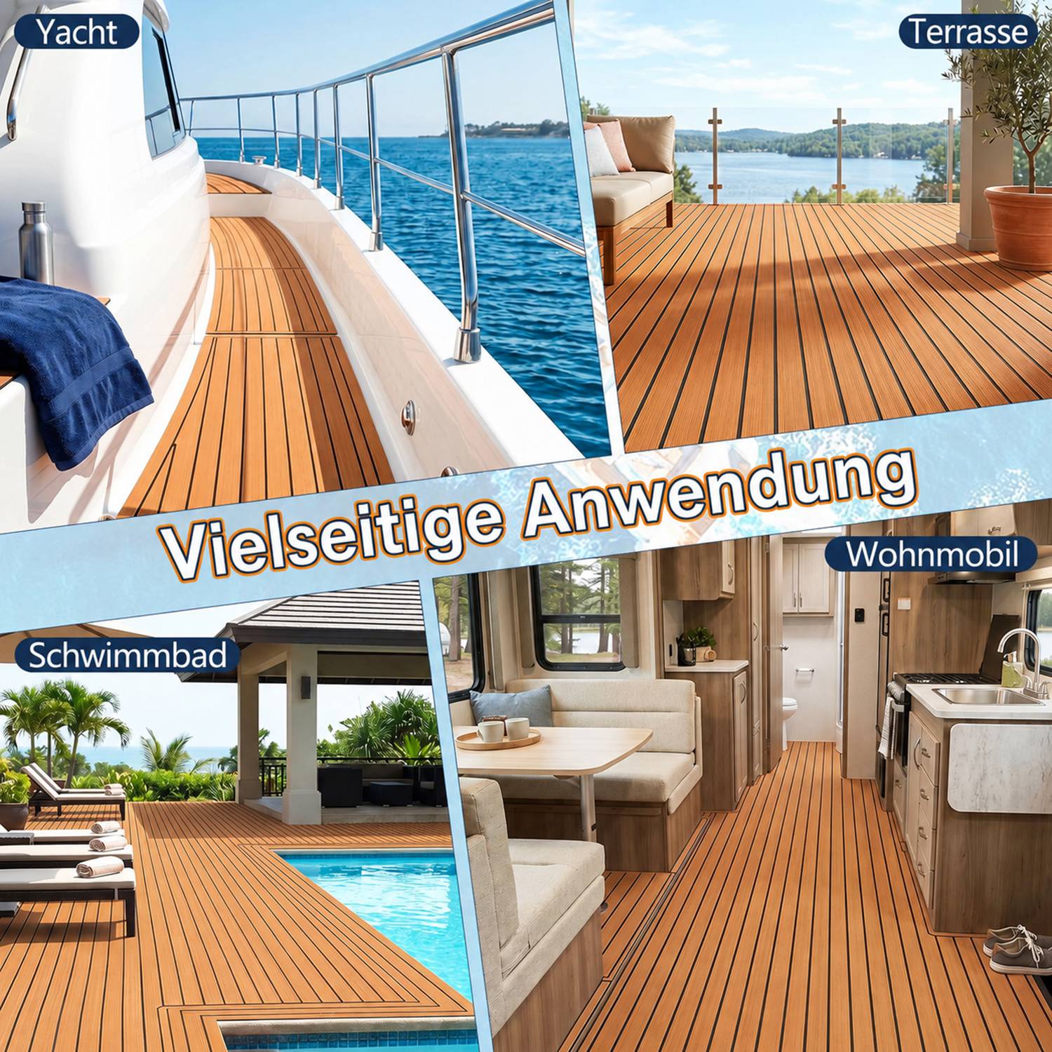 Bodenbelag Matte Rutschfest Deck Teppich Teak EVA Schaum Yacht Bodenmatte Selbstklebend Fußboden Deck Matte Braun 240x45cm