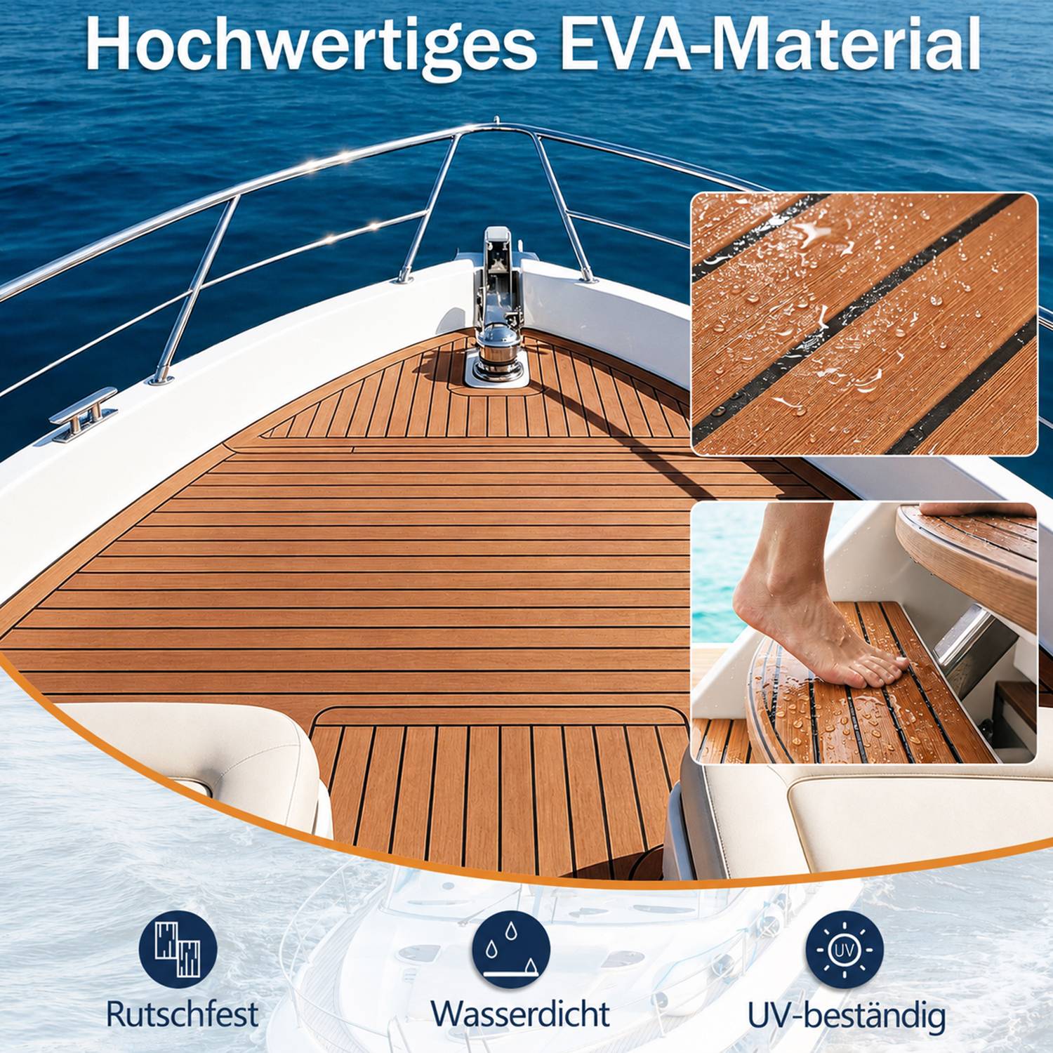 Bodenbelag Matte Rutschfest Deck Teppich Teak EVA Schaum Yacht Bodenmatte Selbstklebend Fußboden Deck Matte Braun 240x45cm