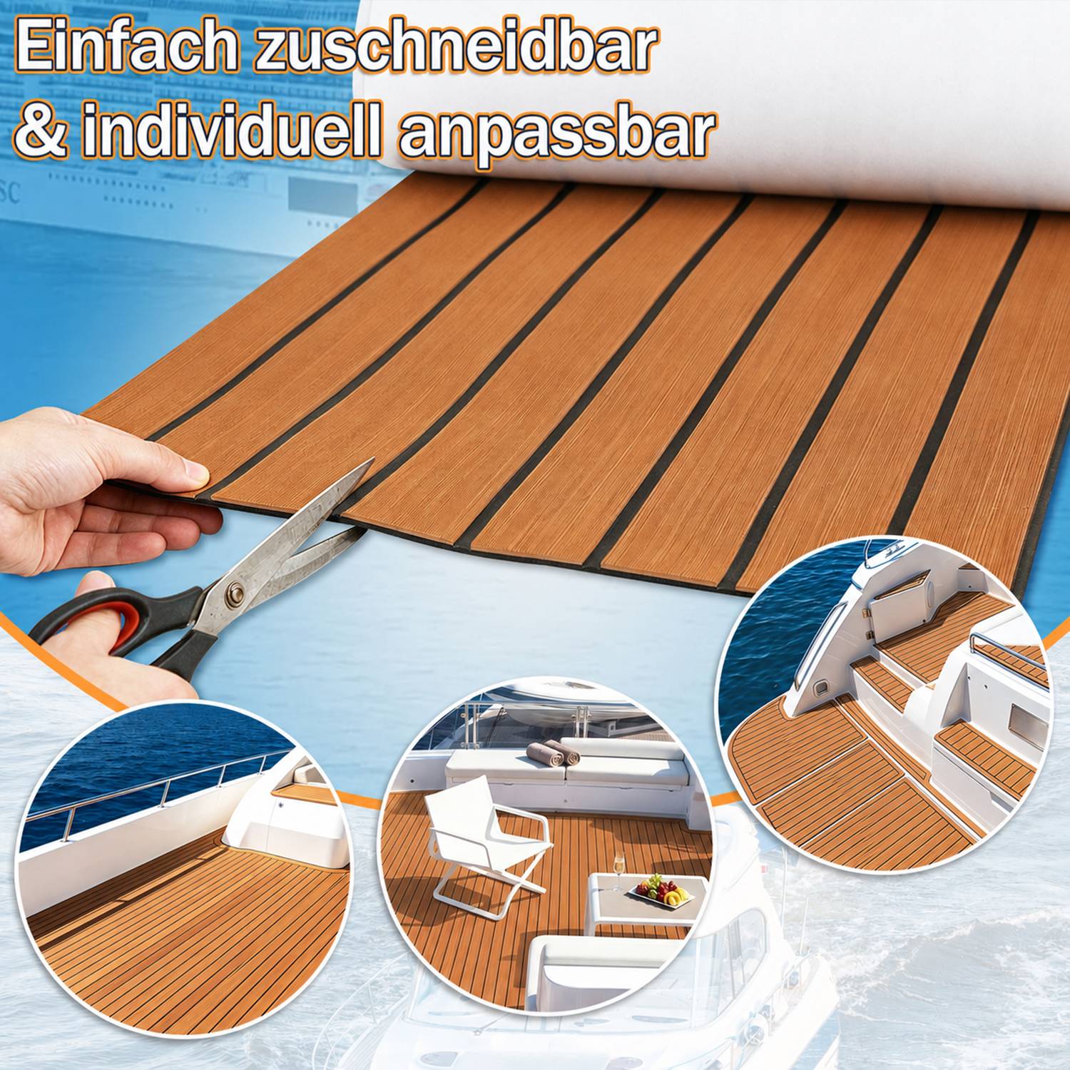 Bodenbelag Matte Rutschfest Deck Teppich Teak EVA Schaum Yacht Bodenmatte Selbstklebend Fußboden Deck Matte Braun 240x45cm