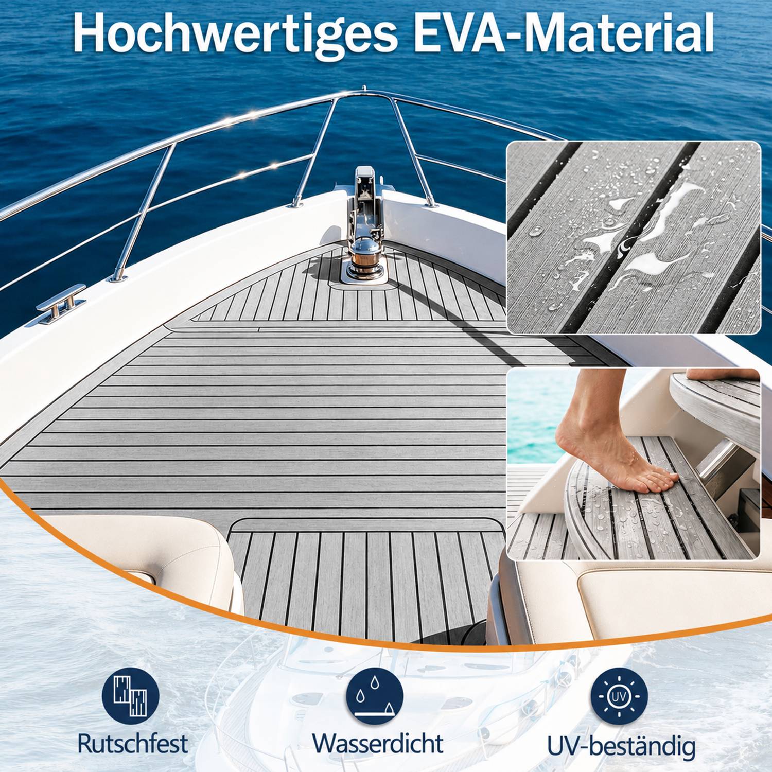 Bodenbelag Matte Rutschfest Deck Teppich Teak EVA Schaum Yacht Bodenmatte Selbstklebend Fußboden Deck Matte Hellgrau 240x90cm