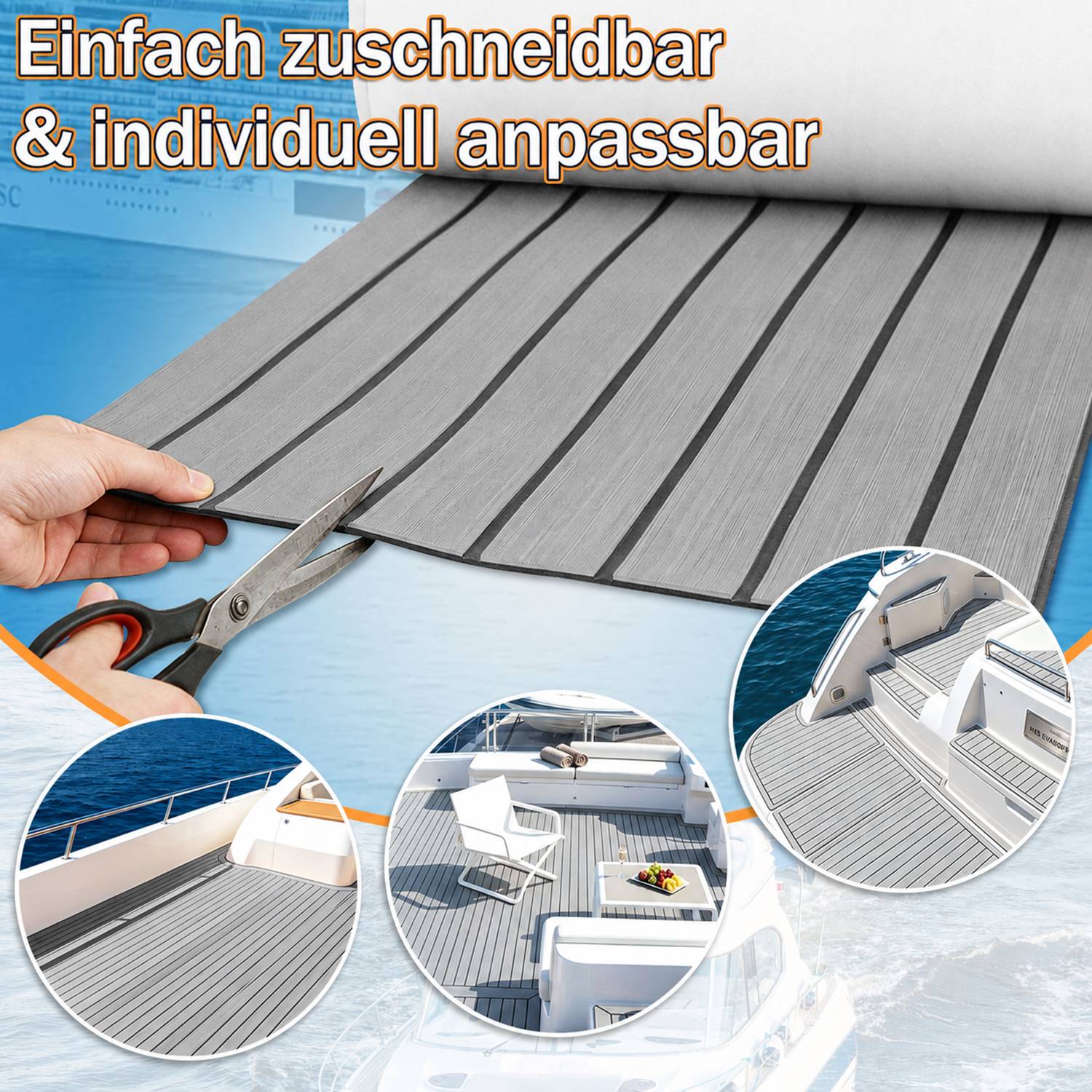 Bodenbelag Matte Rutschfest Deck Teppich Teak EVA Schaum Yacht Bodenmatte Selbstklebend Fußboden Deck Matte Hellgrau 240x90cm