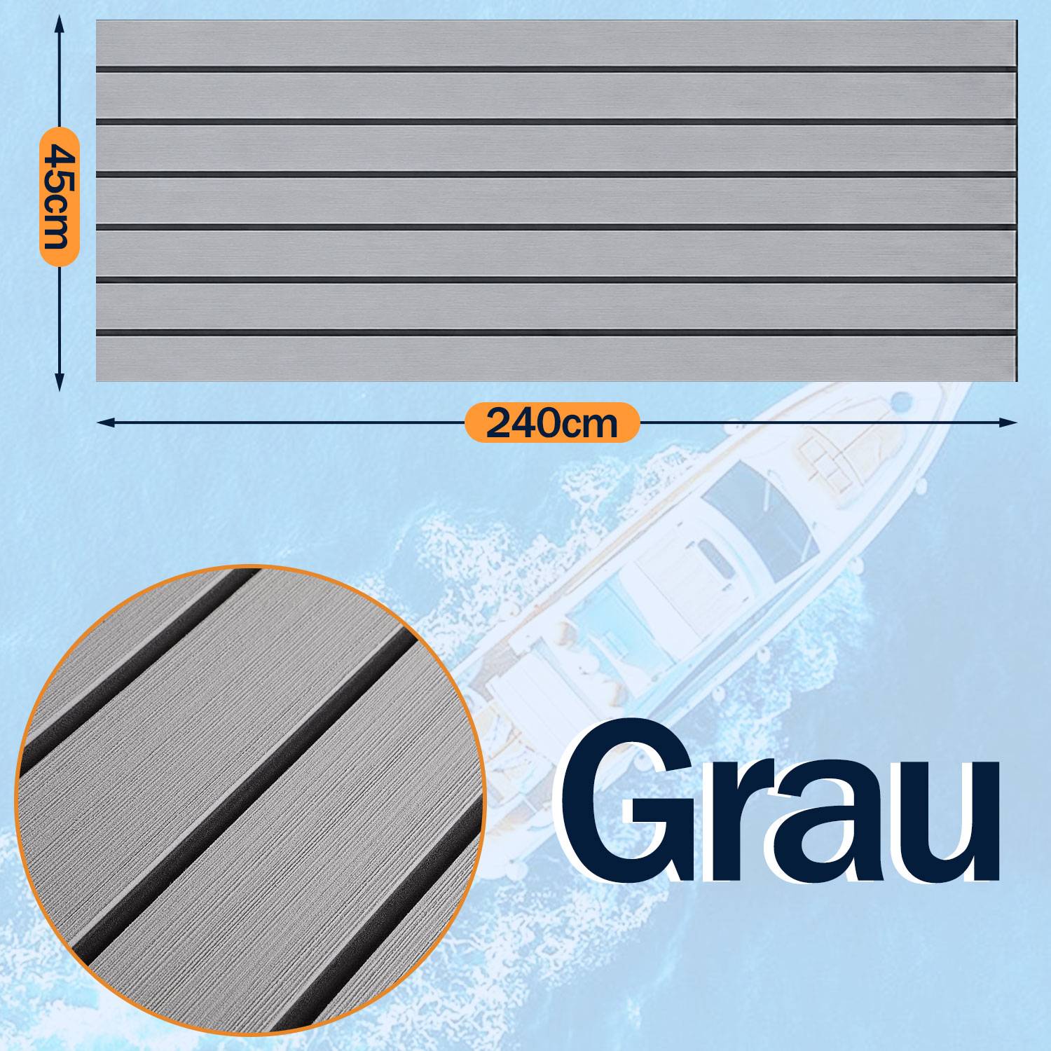 Bodenbelag Matte Rutschfest Deck Teppich Teak EVA Schaum Yacht Bodenmatte Selbstklebend Fußboden Deck Matte Hellgrau 240x45cm