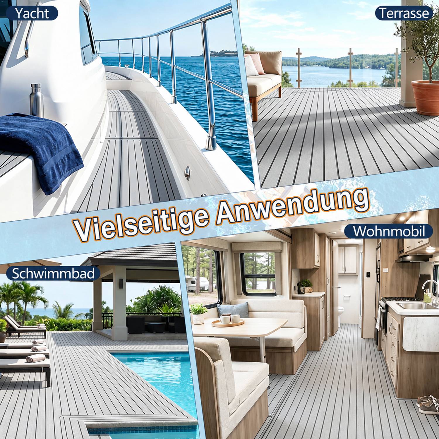 Bodenbelag Matte Rutschfest Deck Teppich Teak EVA Schaum Yacht Bodenmatte Selbstklebend Fußboden Deck Matte Hellgrau 240x45cm