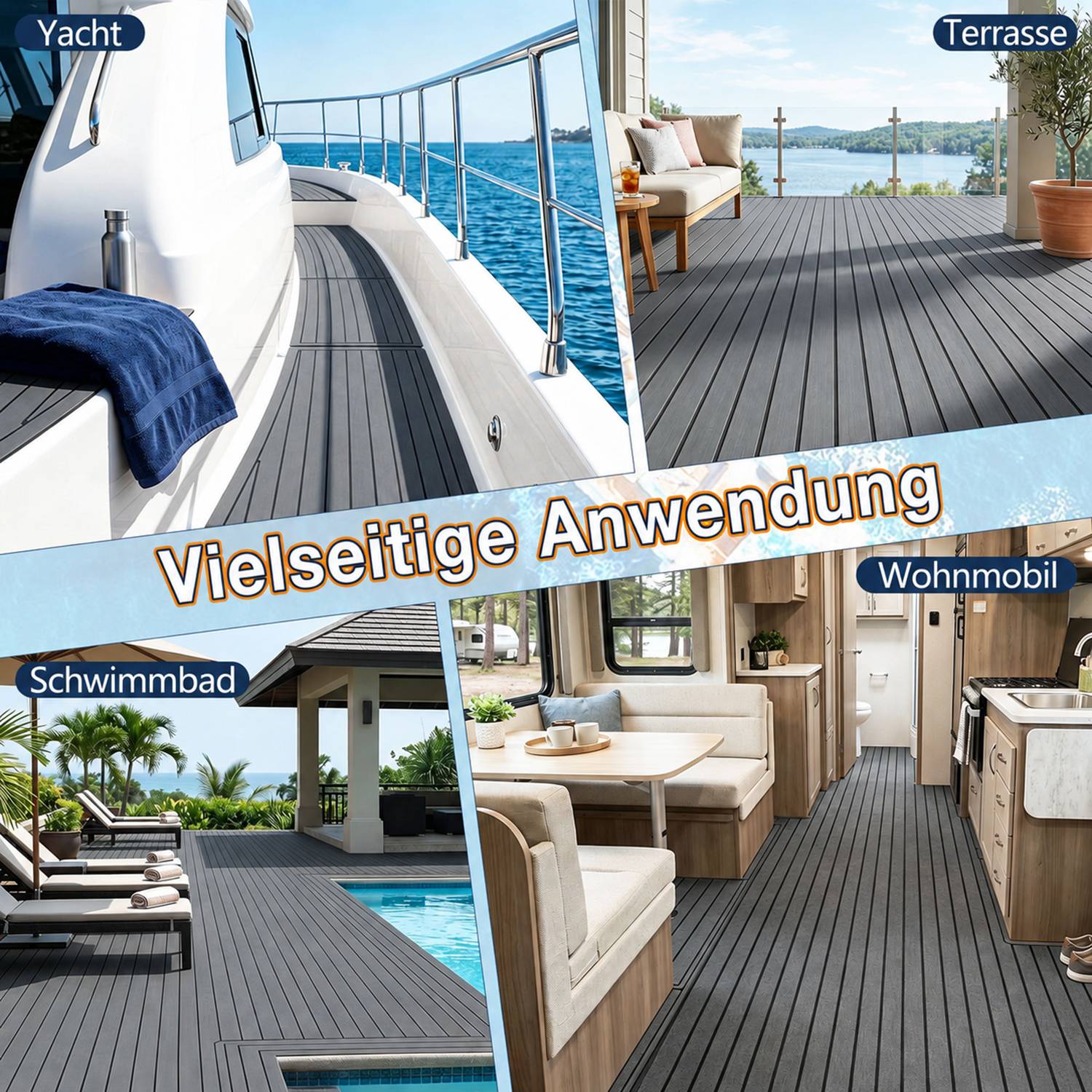 Bodenbelag Matte Rutschfest Deck Teppich Teak EVA Schaum Yacht Bodenmatte Selbstklebend Fußboden Deck Matte Dunkelgrau 240x45cm