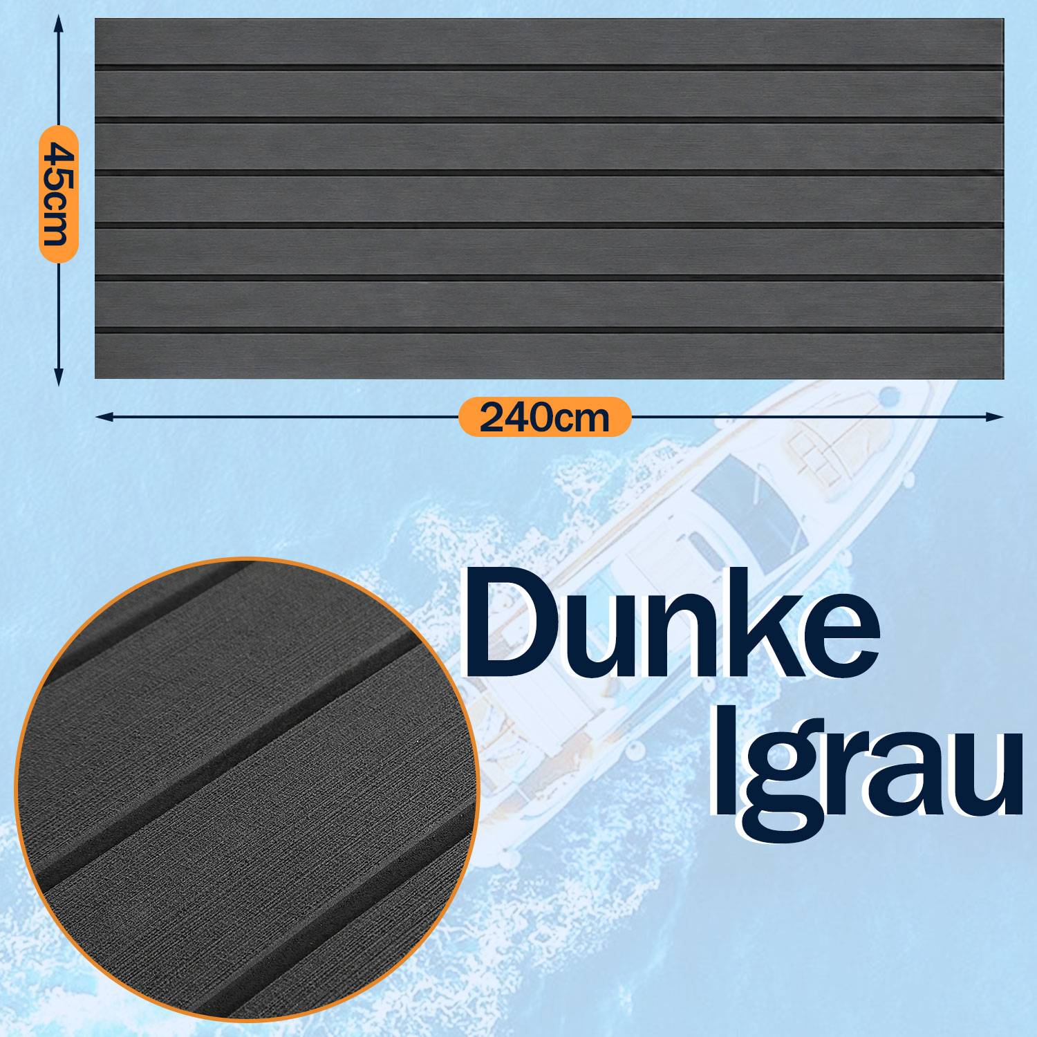 Bodenbelag Matte Rutschfest Deck Teppich Teak EVA Schaum Yacht Bodenmatte Selbstklebend Fußboden Deck Matte Dunkelgrau 240x45cm