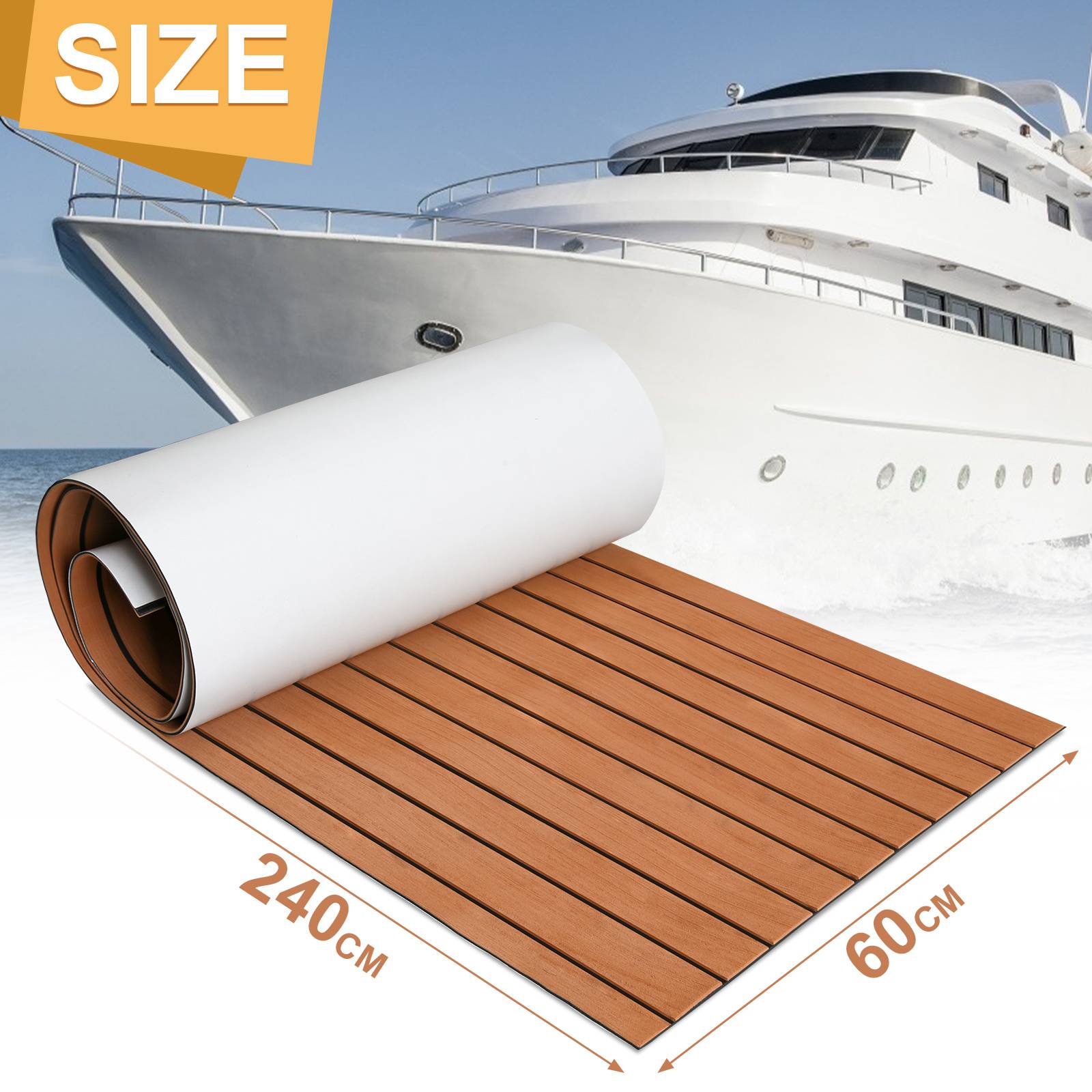 Bodenbelag Matte Rutschfest Deck Teppich Teak EVA Schaum Yacht Bodenmatte Selbstklebend Fußboden Deck Matte Braun 240x60cm