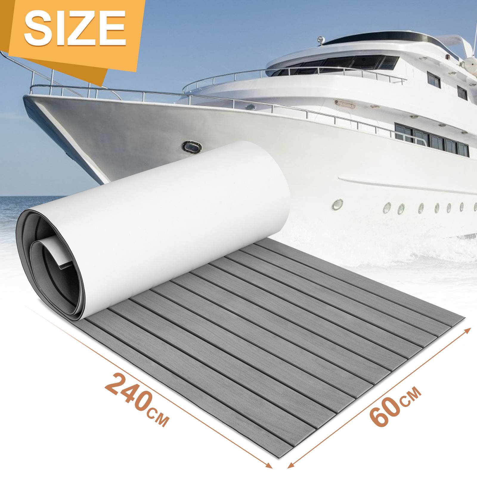 Bodenbelag Matte Rutschfest Deck Teppich Teak EVA Schaum Yacht Bodenmatte Selbstklebend Fußboden Deck Matte Hellgrau 240x60cm