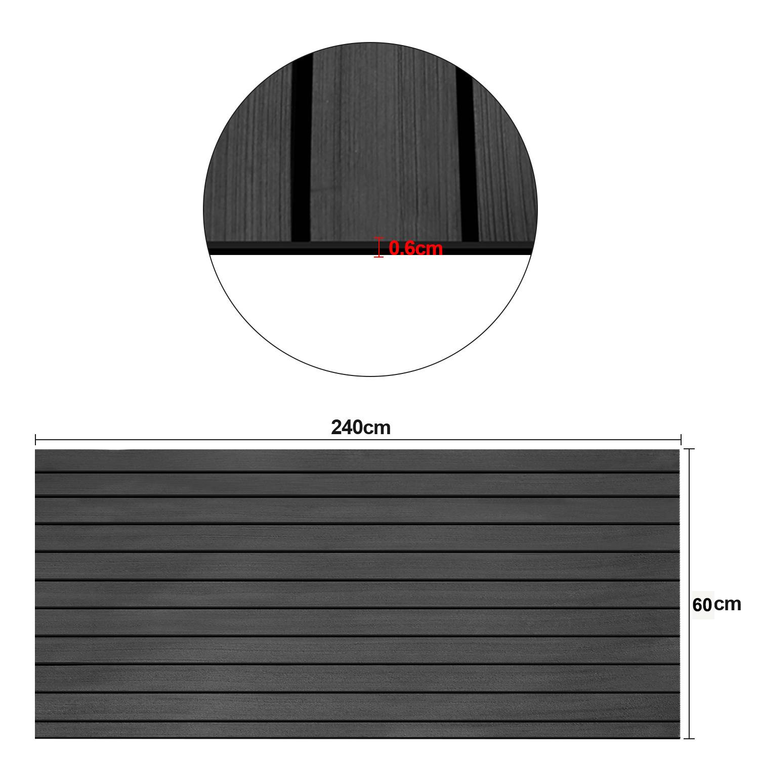 Bodenbelag Matte Rutschfest Deck Teppich Teak EVA Schaum Yacht Bodenmatte Selbstklebend Fußboden Deck Matte Dunkelgrau 240x60cm