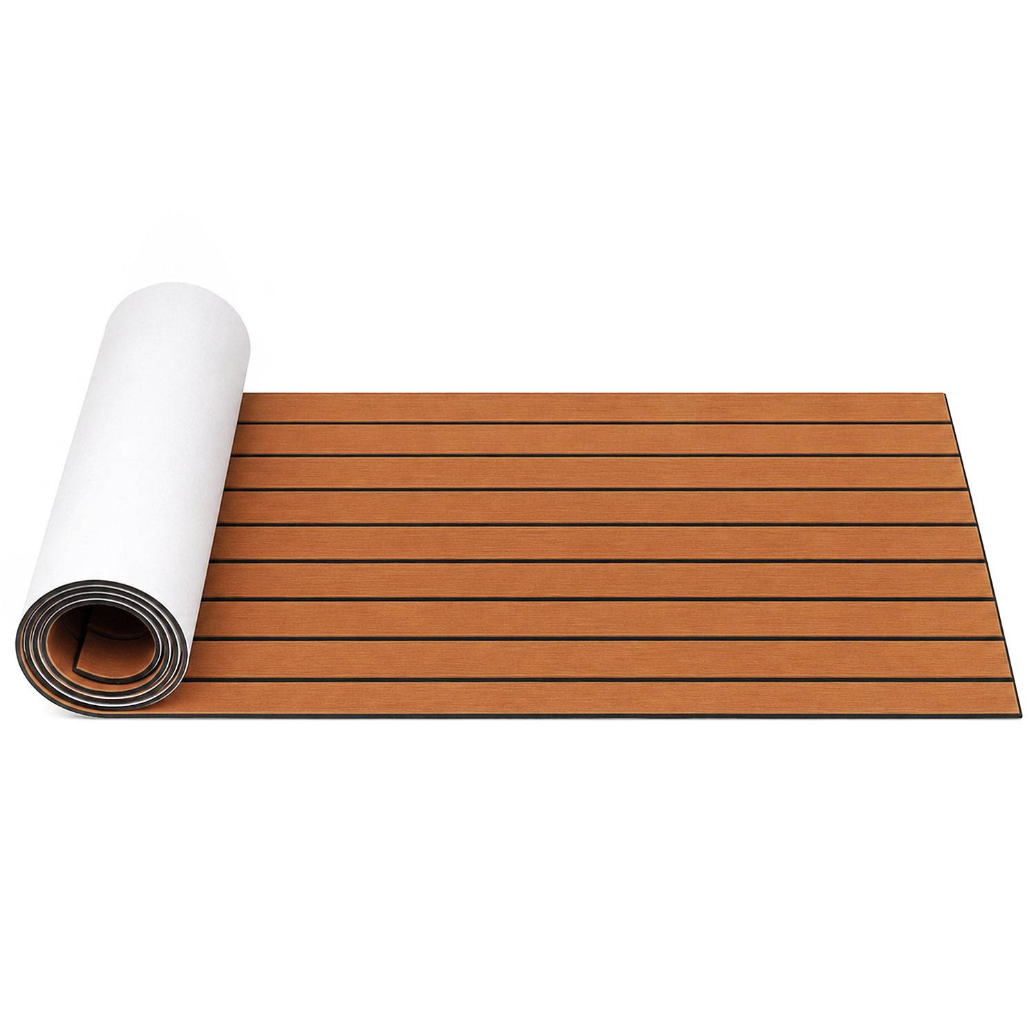Bodenbelag Matte Rutschfest Deck Teppich Teak EVA Schaum Yacht Bodenmatte Selbstklebend Fußboden Deck Matte Braun 240x90cm