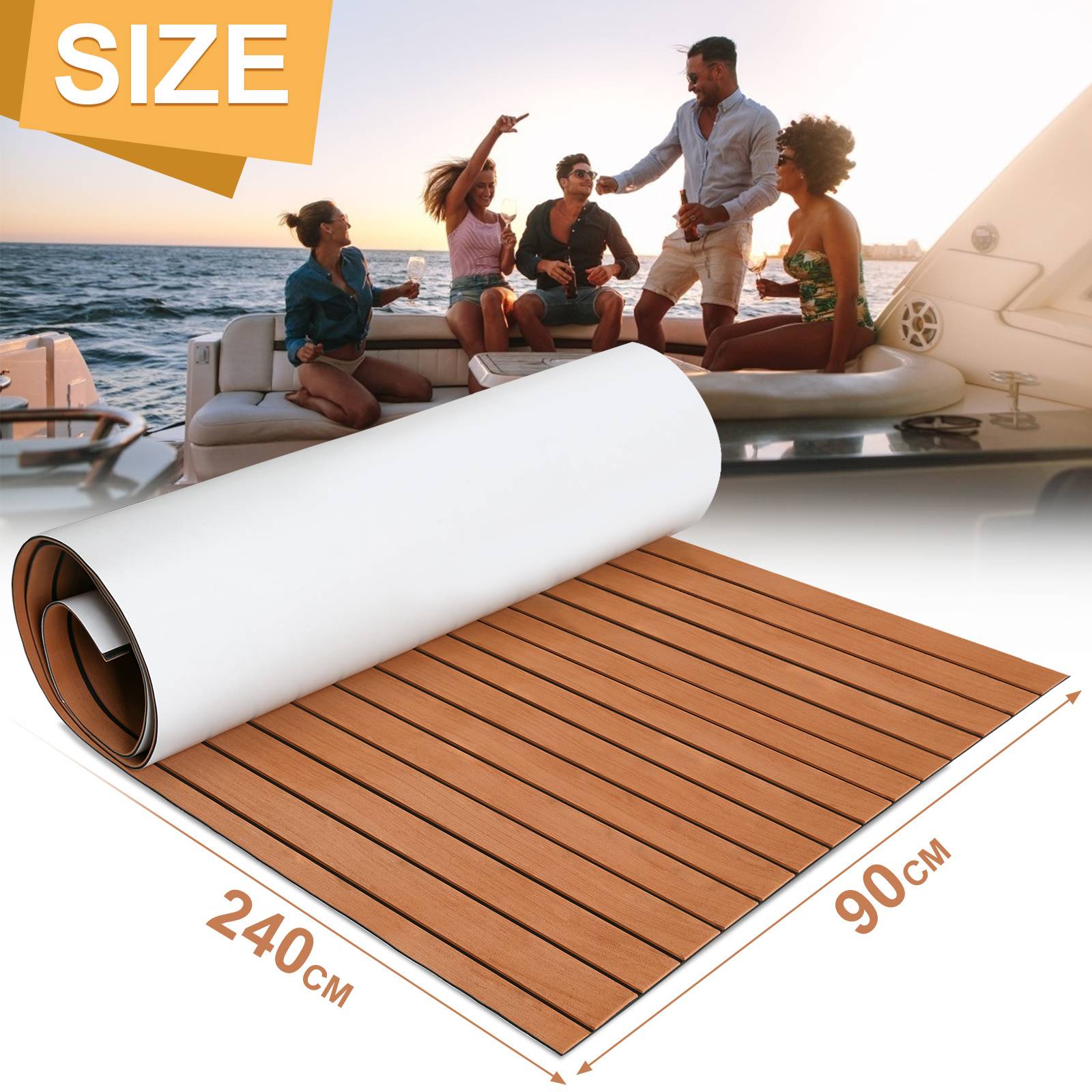 Bodenbelag Matte Rutschfest Deck Teppich Teak EVA Schaum Yacht Bodenmatte Selbstklebend Fußboden Deck Matte Braun 240x90cm