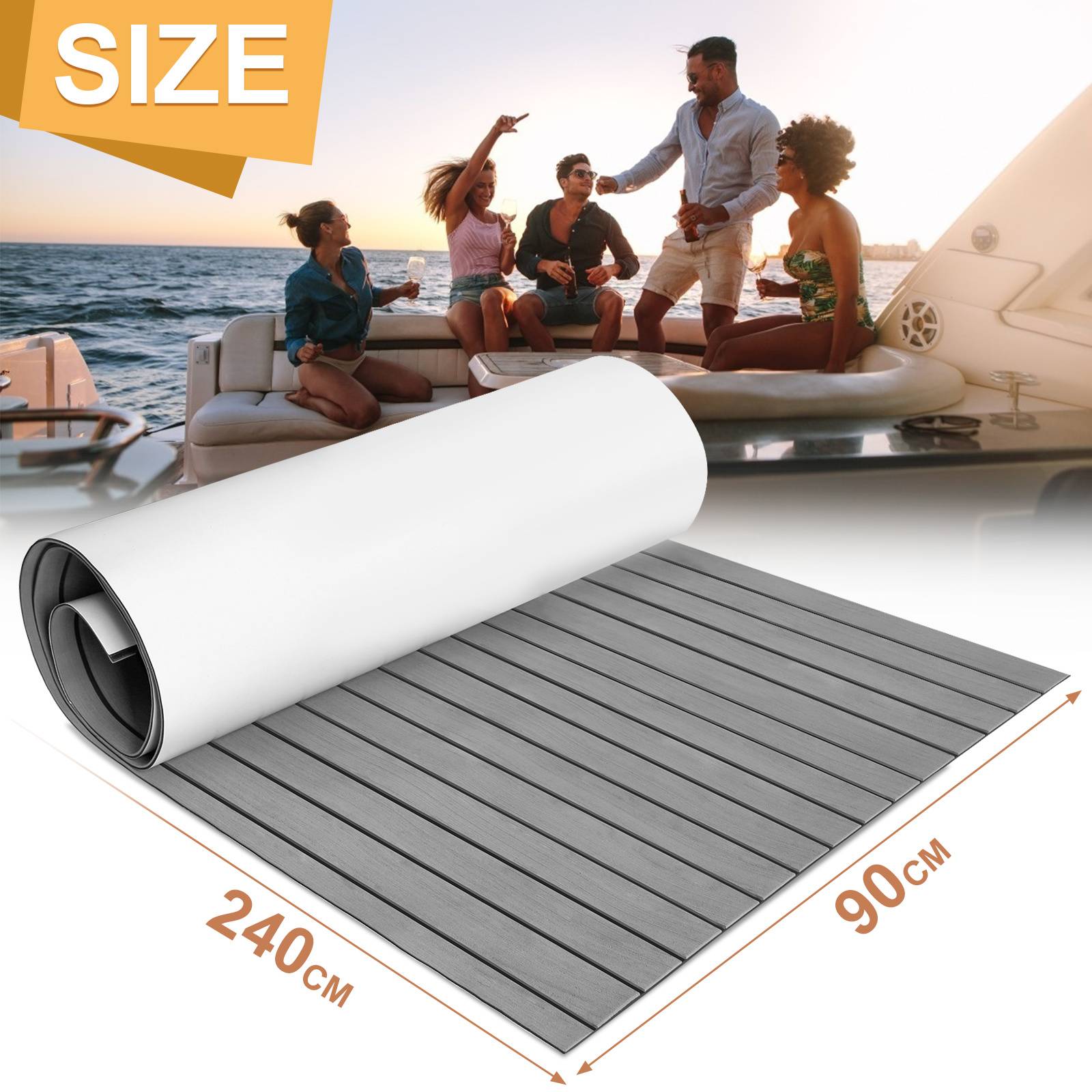 Bodenbelag Matte Rutschfest Deck Teppich Teak EVA Schaum Yacht Bodenmatte Selbstklebend Fußboden Deck Matte Hellgrau 240x90cm