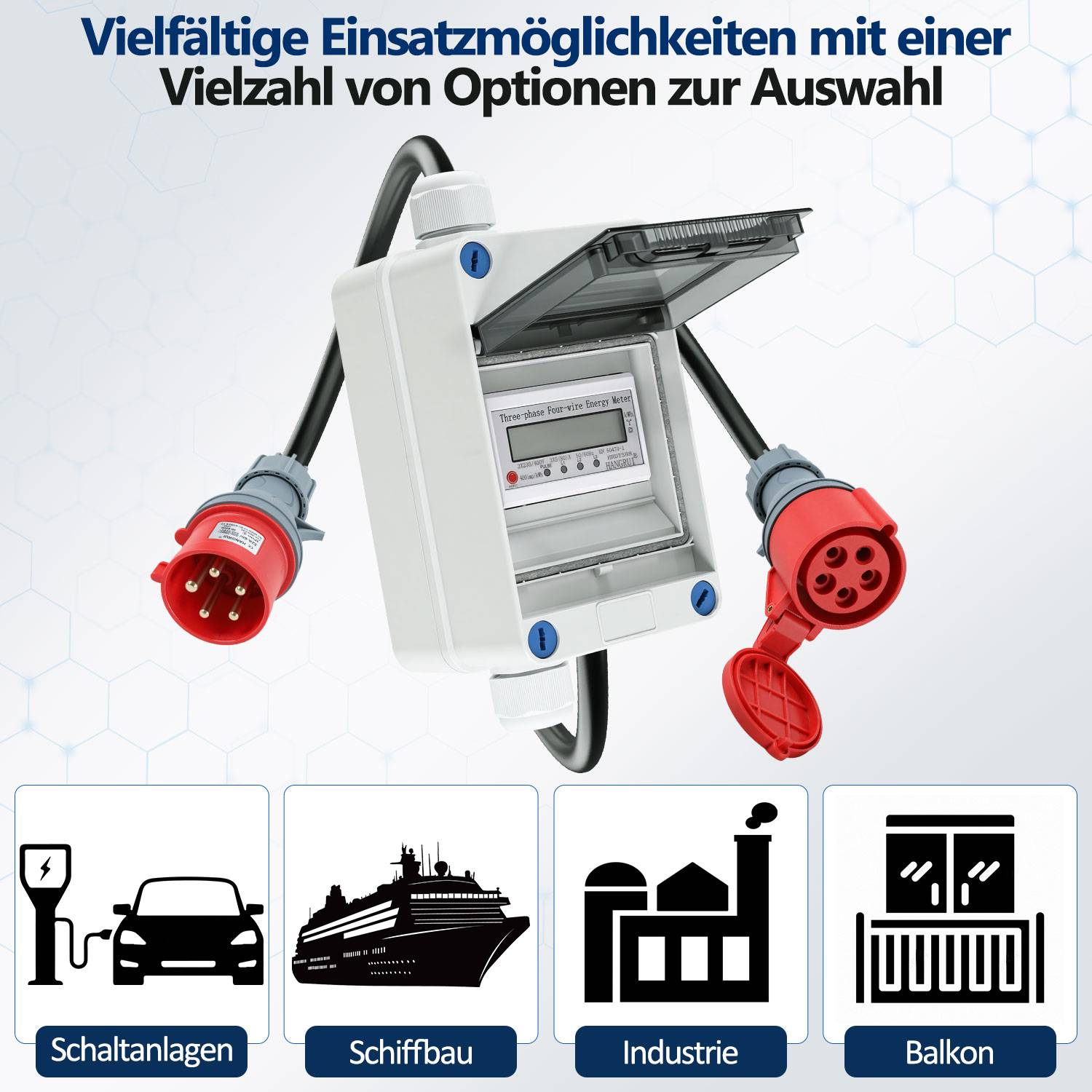 Mobiler Digitaler Stromzähler 32A 400V CEE 5P Zwischenzähler IP66