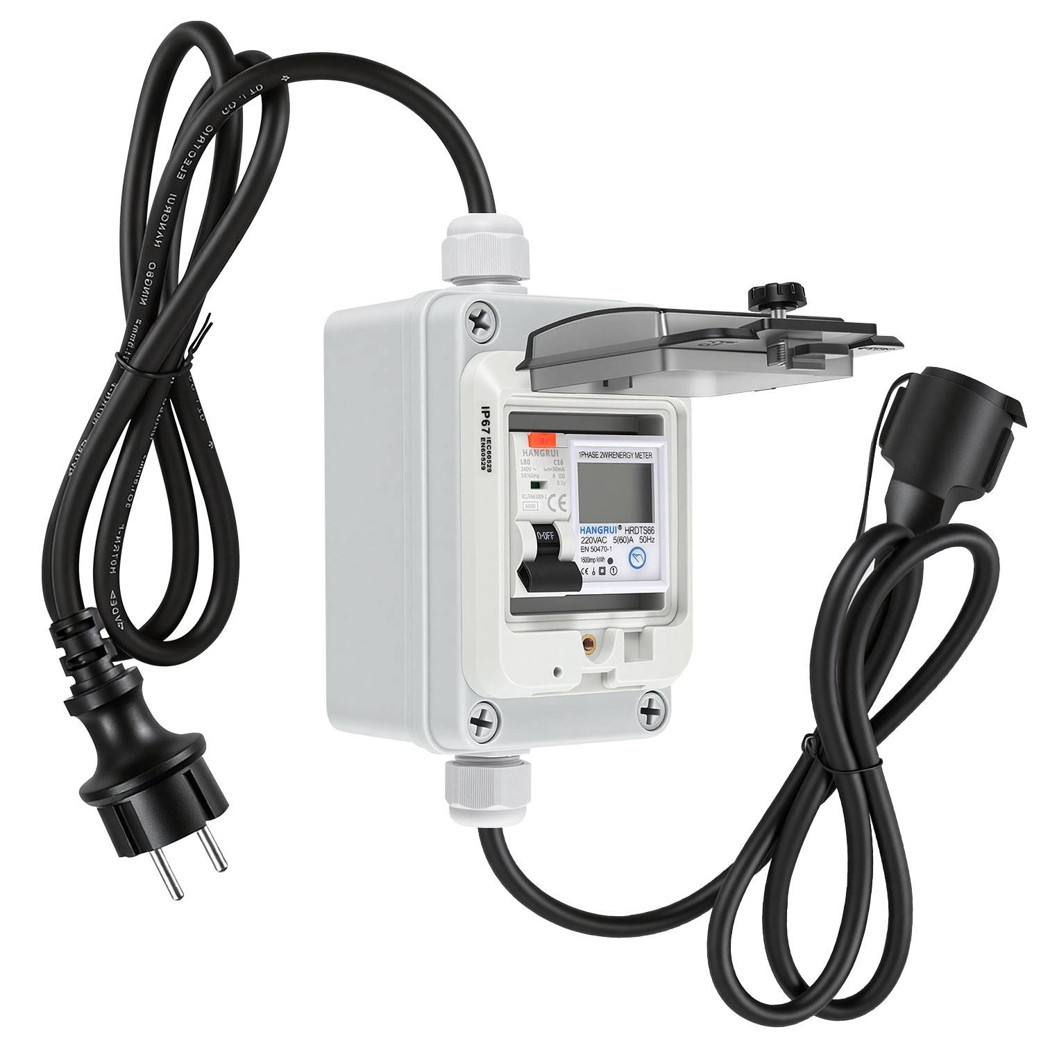 Mobiler Digitaler Stromzähler 16A 400V CEE mit FI IP67 3m Kabel