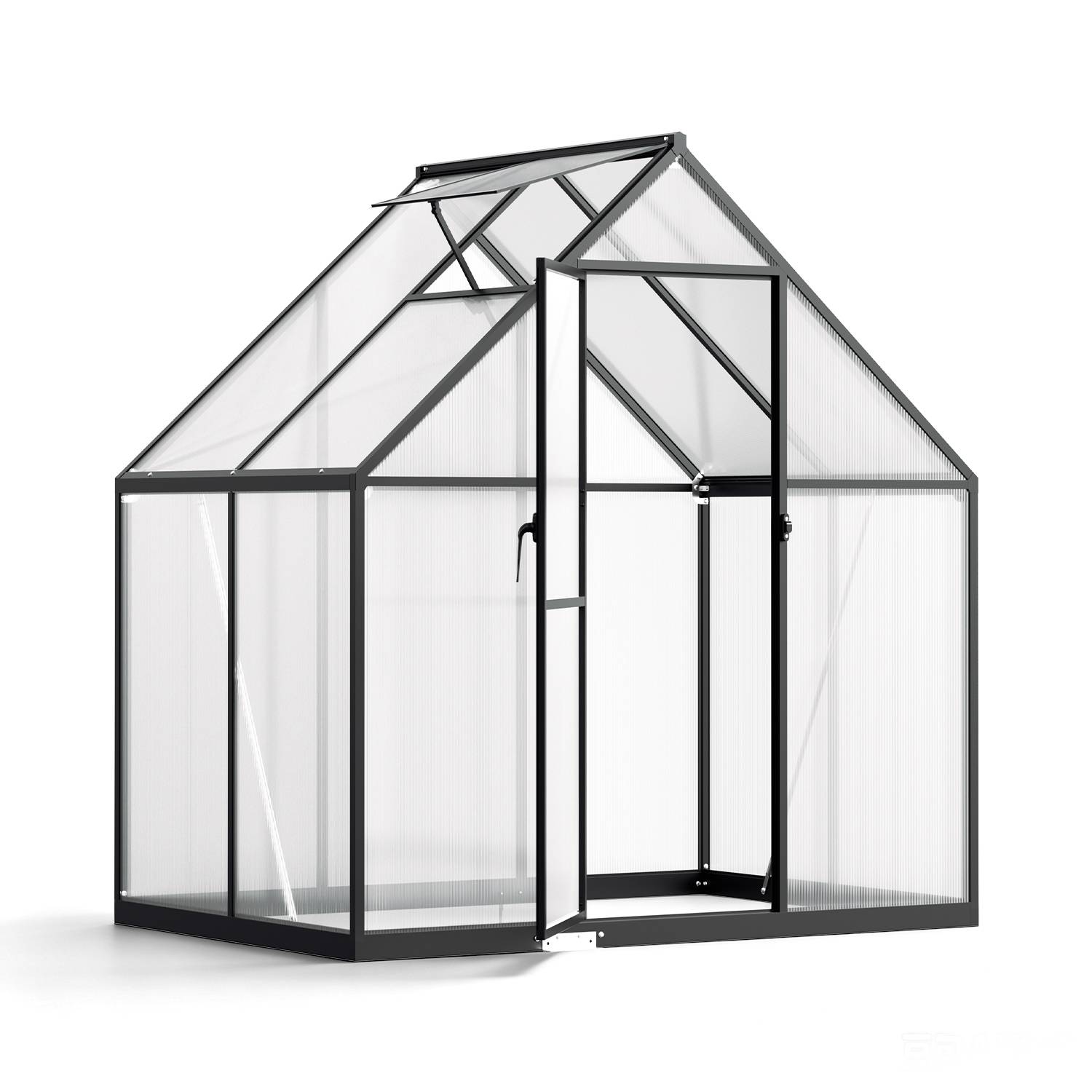 Gewächshaus, Wintergarten aus Aluminium, schwarzer Rahmen mit 4 mm starken Lichtplatten, Maße: 123 x 180 x 195 cm