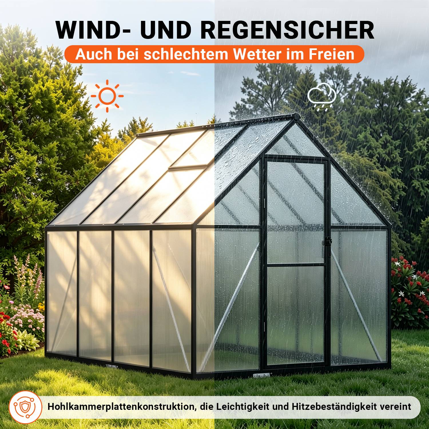 Gewächshaus, schwarzer Wintergarten aus Aluminiumlegierung, mit CE-Zertifizierung, Maße: 224 × 170 × 195 cm