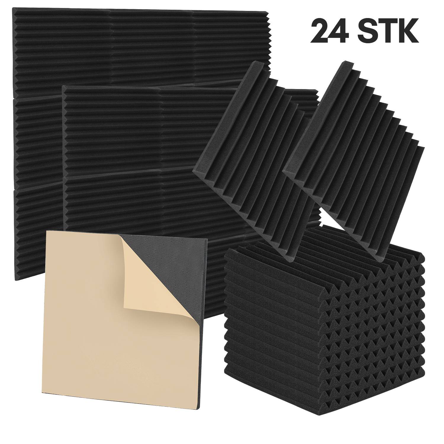 24 Stück Akustikschaumstoff Akustikschaum Matten 30 x 30 x 2.5cm Schalldämmmatten zur effektiven Schaumstoff Fliesen Dreiecksrillen Schwarz
