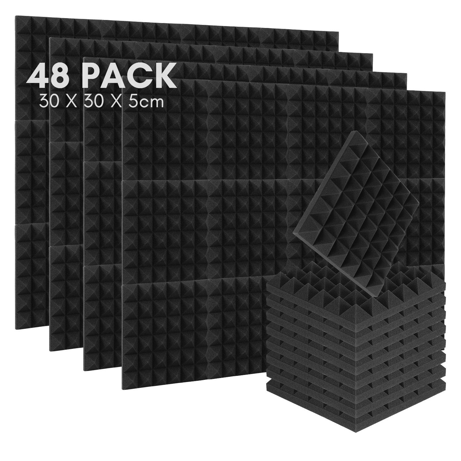 48 Stück Akustikschaumstoff Akustikschaum Matten 30 x 30 x 5cm Schalldämmmatten zur effektiven Schaumstoff Fliesen Pyramide Schwarz