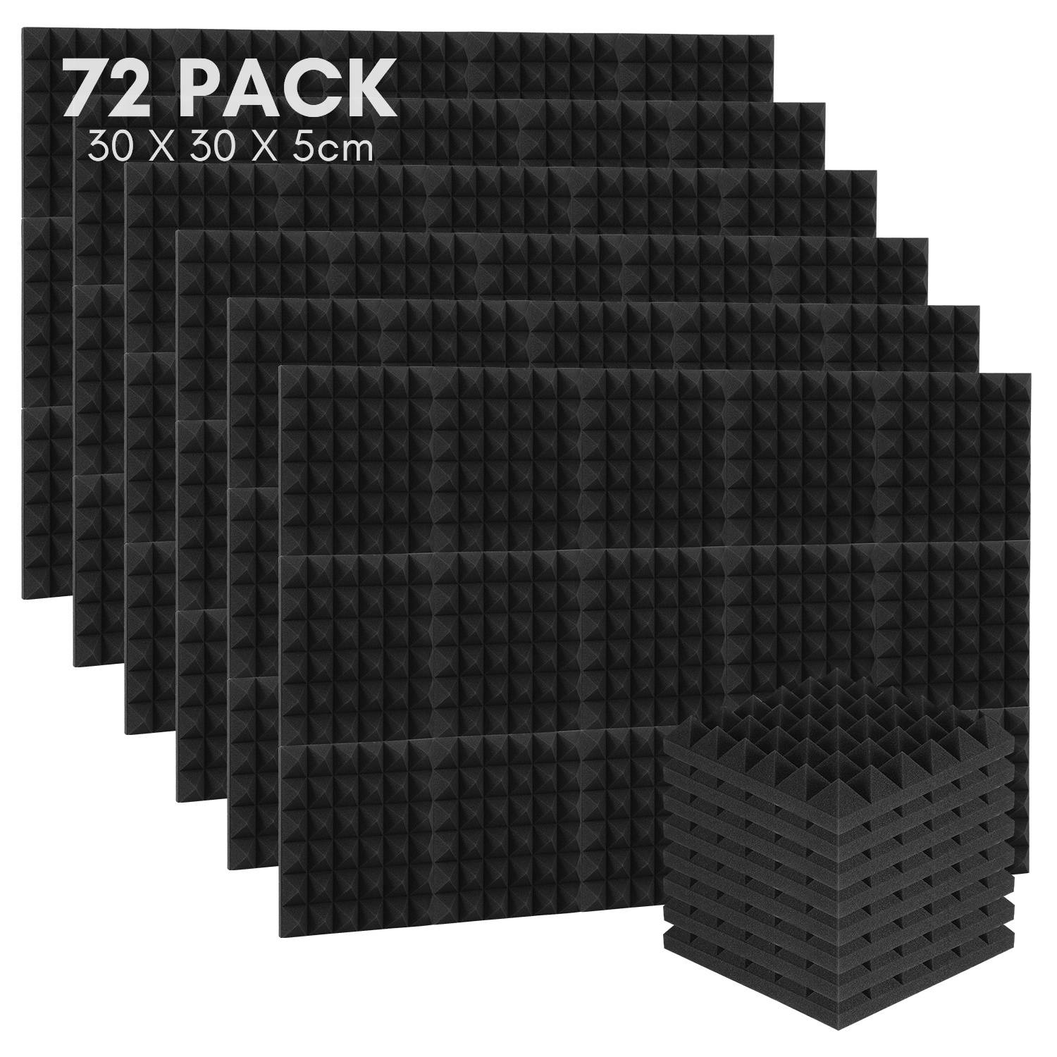 72 Stück Akustikschaumstoff Akustikschaum Matten 30 x 30 x 5cm Schalldämmmatten zur effektiven Schaumstoff Fliesen Pyramide Schwarz