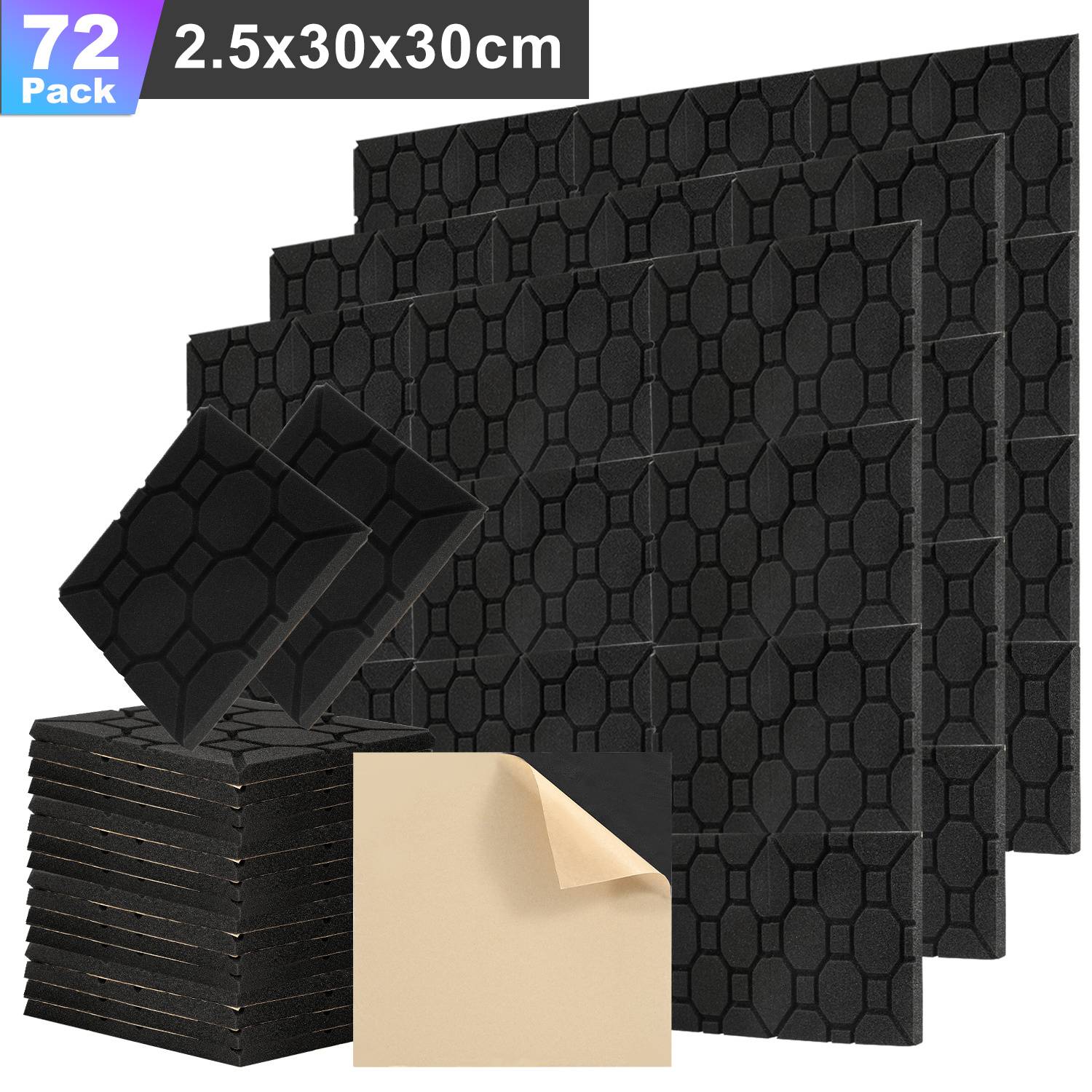 72 Stück Akustikschaumstoff Akustikschaum Matten 30 x 30 x 2.5cm Schalldämmmatten zur effektiven Schaumstoff Fliesen Würfelprofil Schwarz