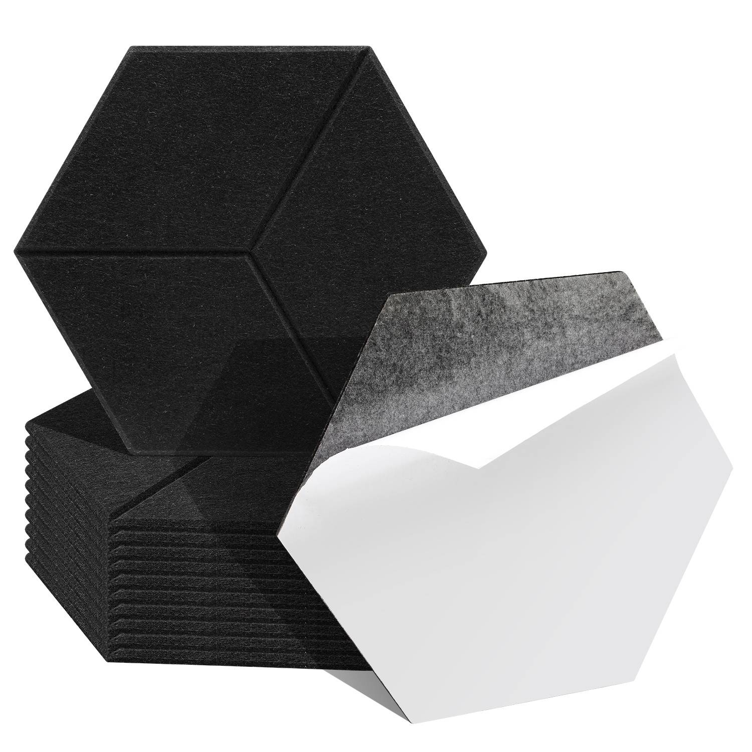 Akustikpaneele Filz Selbstklebend 12 Stück, Sechseck 15 cm Schallabsorber Wandpaneele 0,9 cm, geschlitztes Design, Schwarz