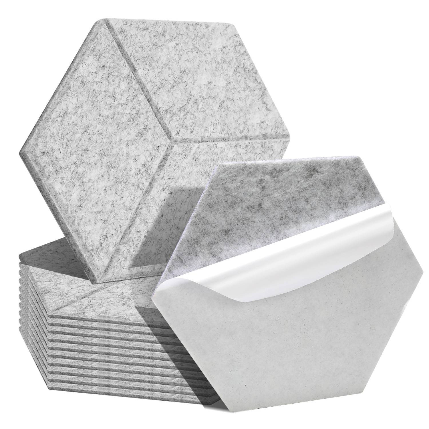 Akustikpaneele Filz Selbstklebend 12 Stück, Sechseck 15 cm Schallabsorber Wandpaneele 0,9 cm, geschlitztes Design, Grau