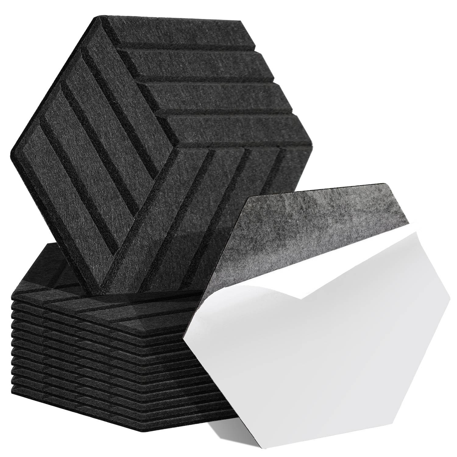 12 Stück Akustikplatten Hexagonal gestreift selbstklebend Schallschutzplatten Hohe Dichte Wandpaneel Schwarz