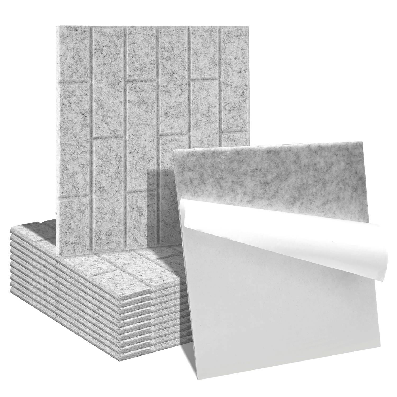 Akustikpaneele Filz Selbstklebend 12 Stück, 30 x 30 x 0,9 cm Schallabsorber Wandpaneele, Ziegeloptik, Grau