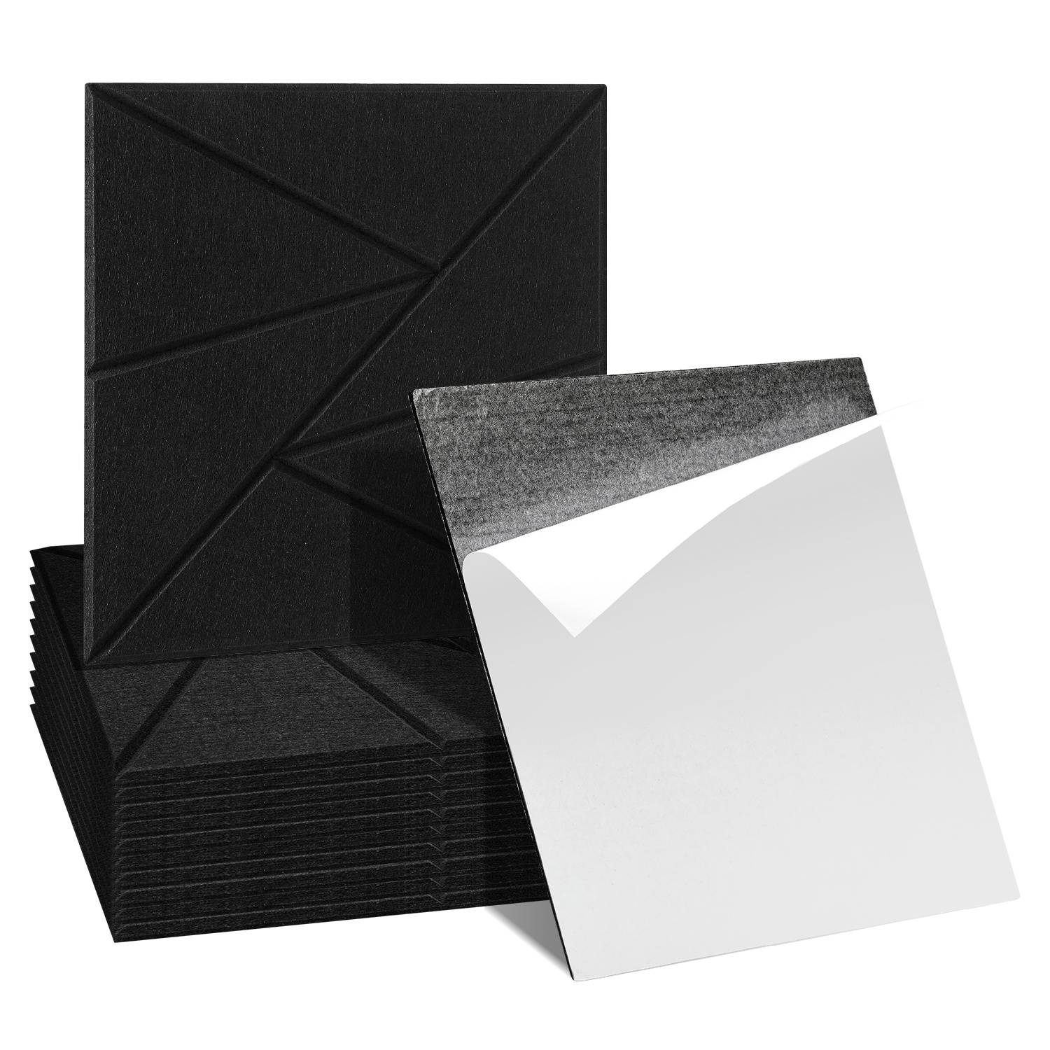 Akustikpaneele Filz Selbstklebend 12 Stück, 30 x 30 x 0,9 cm Schallabsorber Wandpaneele, Dreieckmuster, Schwarz