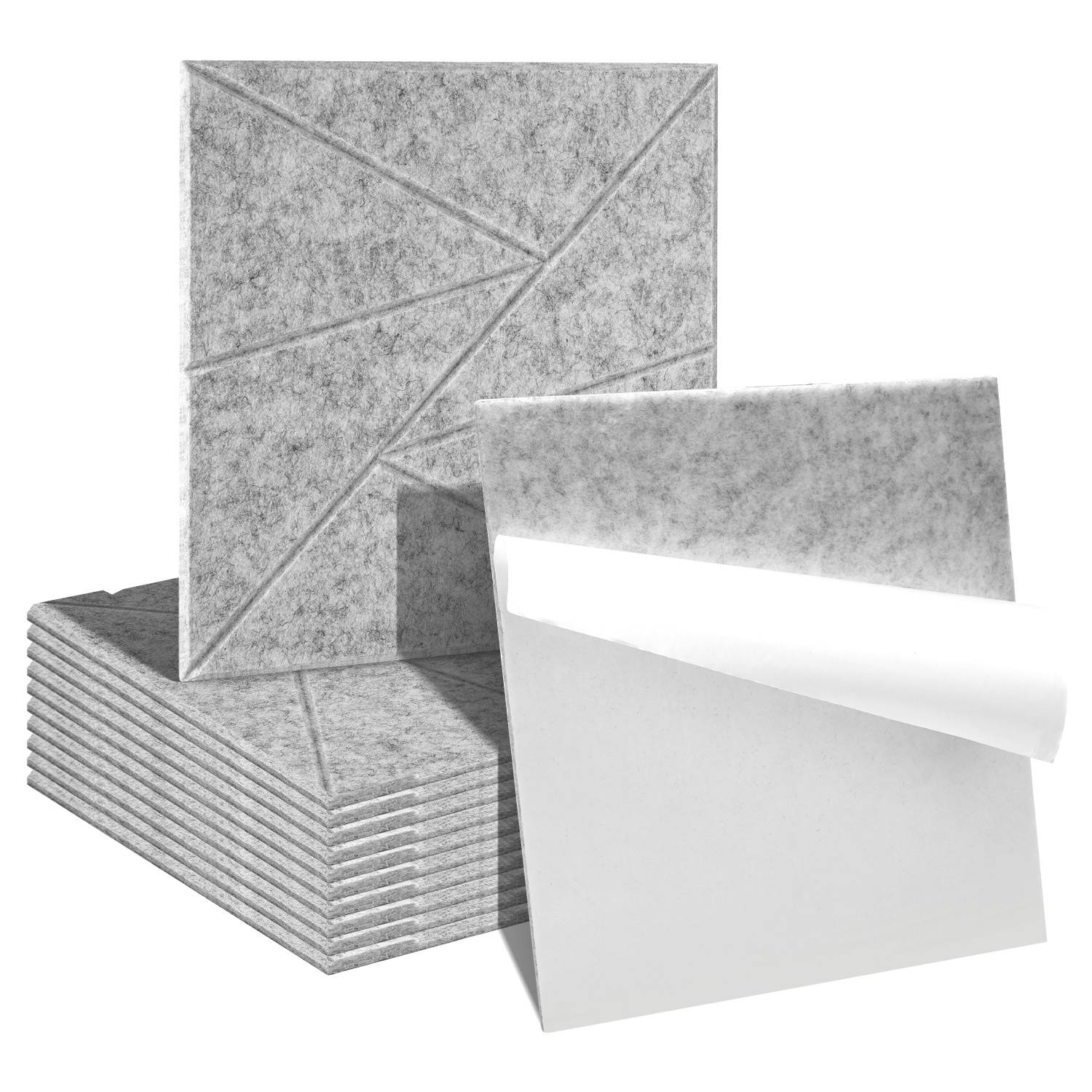 Akustikpaneele Filz Selbstklebend 12 Stück, 30 x 30 x 0,9 cm Schallabsorber Wandpaneele, Dreieckmuster, Grau