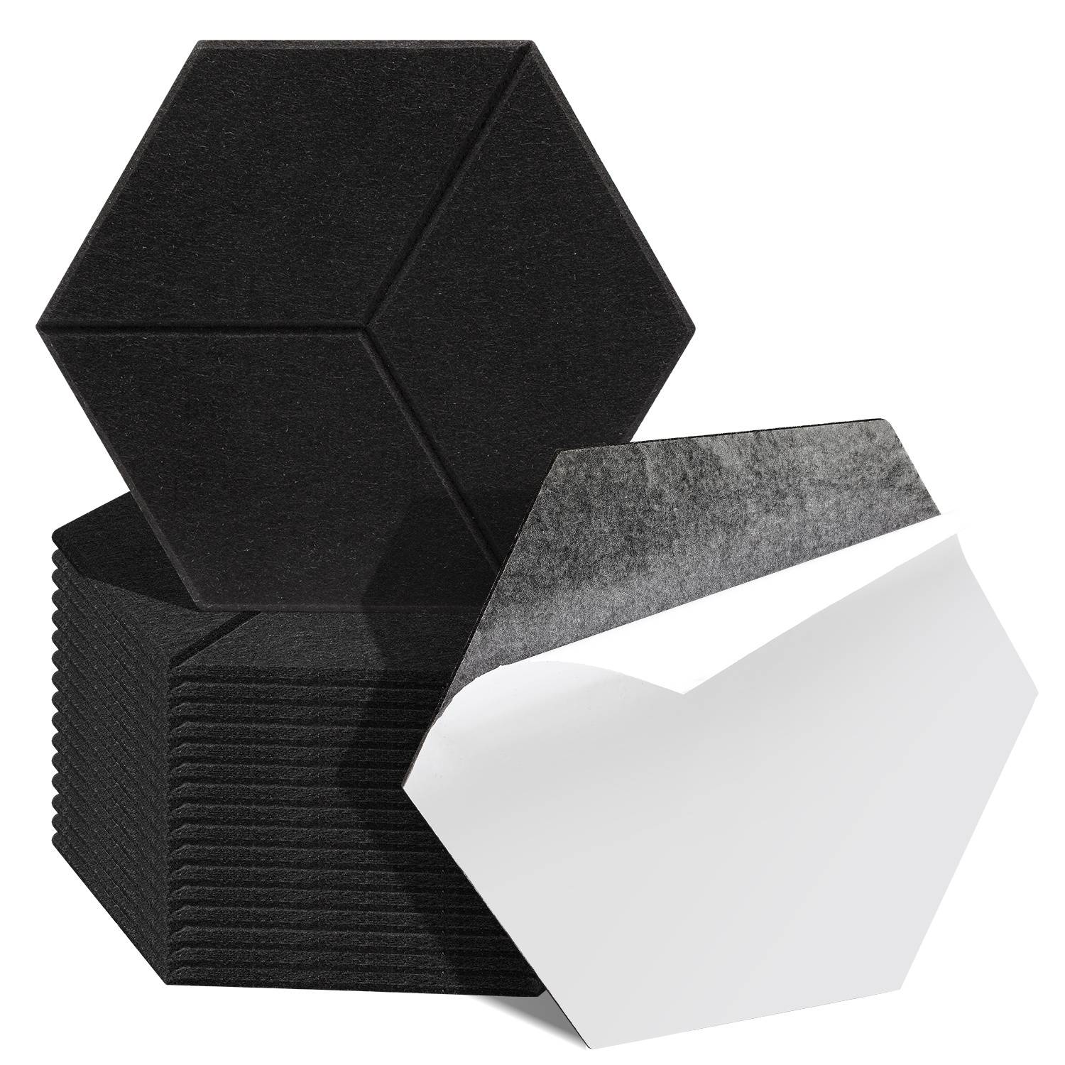 Akustikpaneele Filz Selbstklebend 18 Stück, Sechseck 15 cm Schallabsorber Wandpaneele 0,9 cm, geschlitztes Design, Schwarz