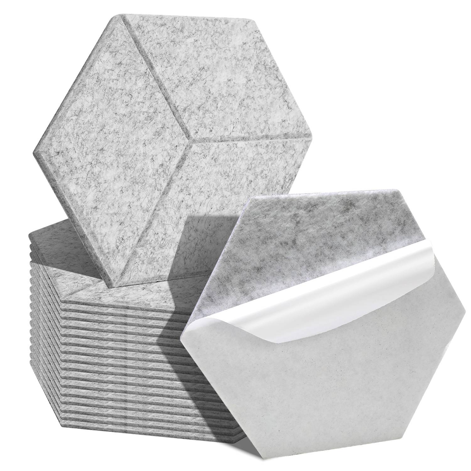 Akustikpaneele Filz Selbstklebend 18 Stück, Sechseck 15 cm Schallabsorber Wandpaneele 0,9 cm, geschlitztes Design, Grau