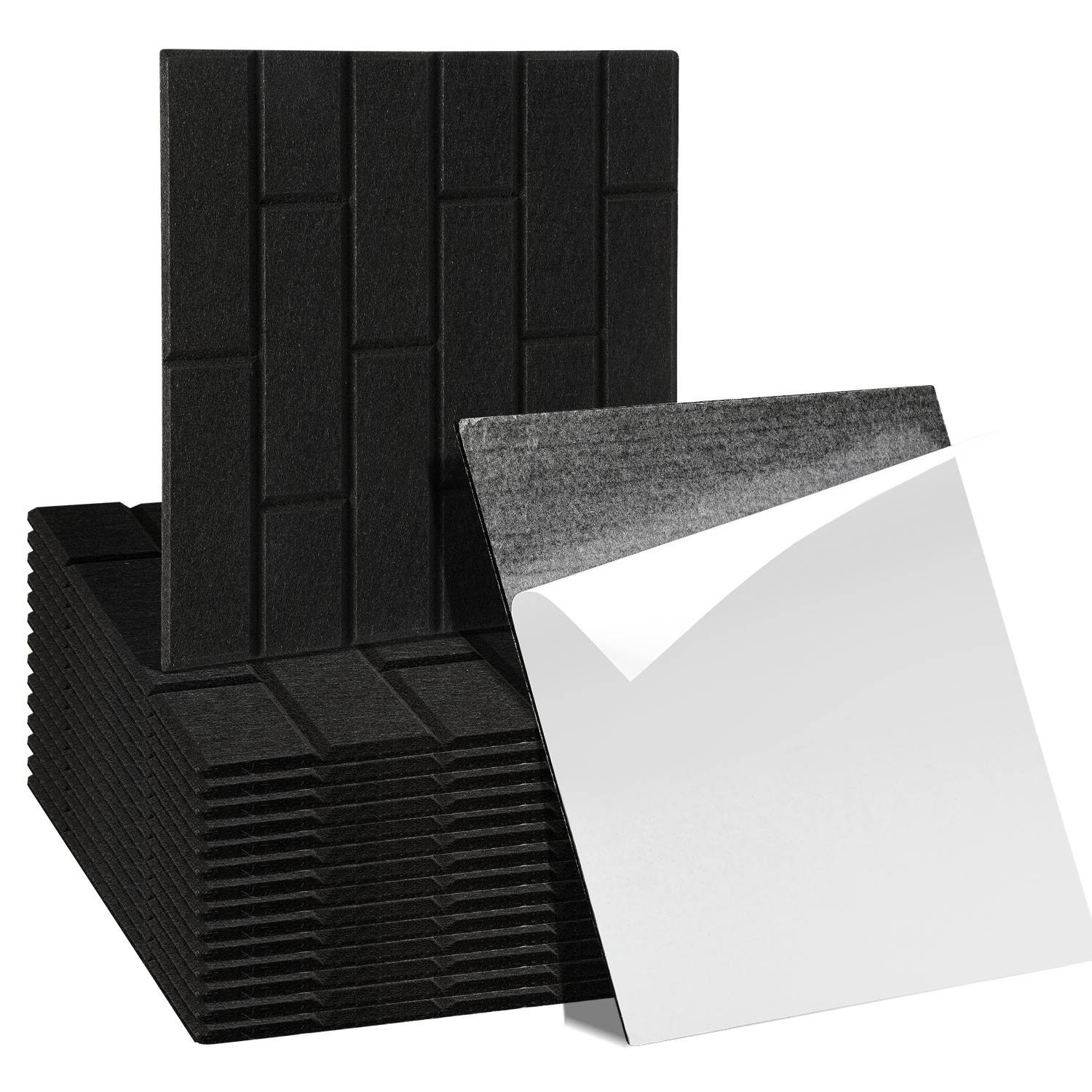 Akustikpaneele Filz Selbstklebend 18 Stück, 30 x 30 x 0,9 cm Schallabsorber Wandpaneele, Ziegeloptik, Schwarz