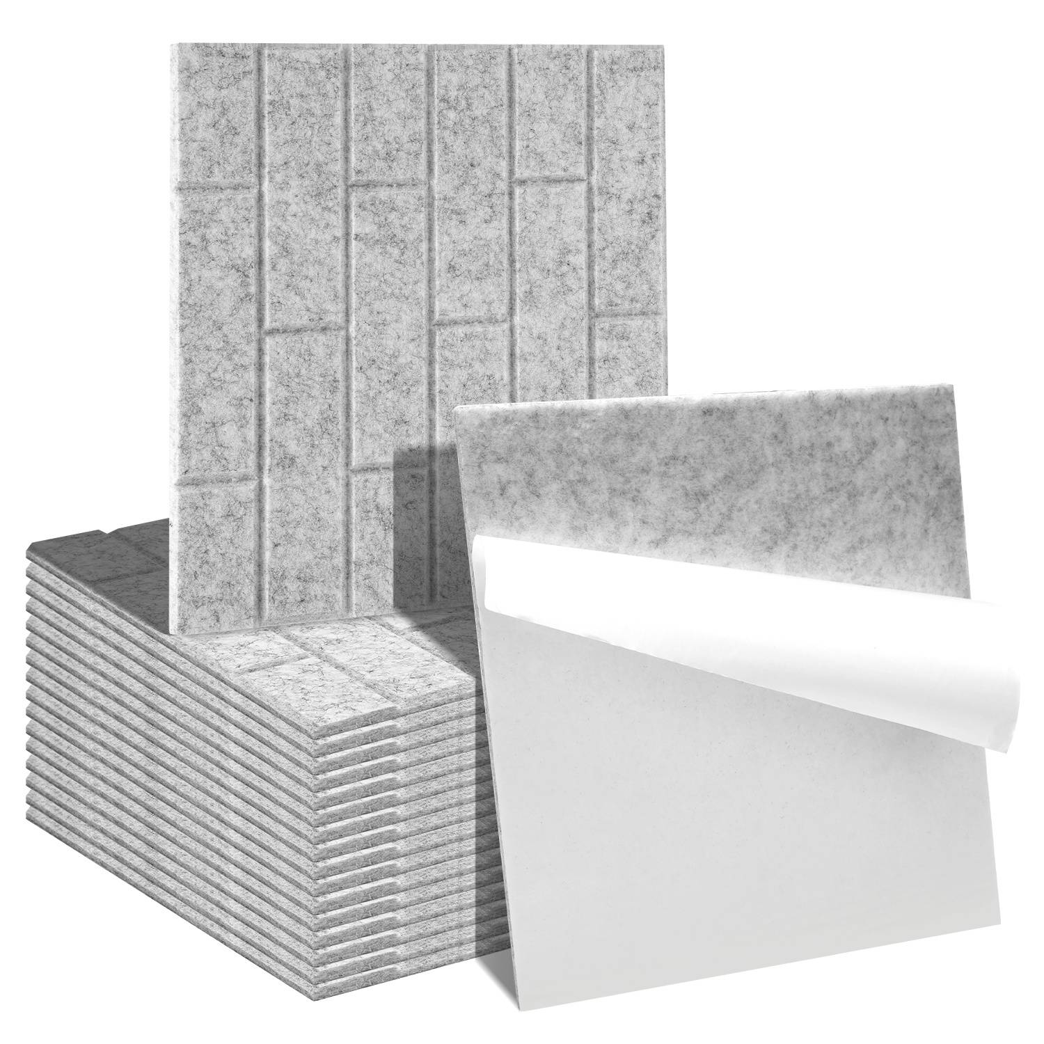 Akustikpaneele Filz Selbstklebend 18 Stück, 30 x 30 x 0,9 cm Schallabsorber Wandpaneele, Ziegeloptik, Grau