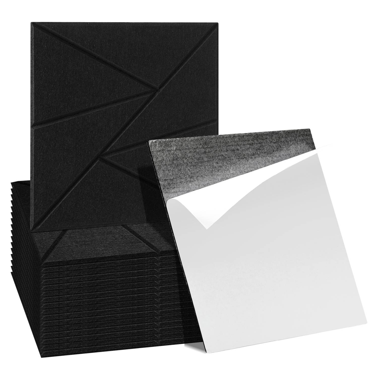 Akustikpaneele Filz Selbstklebend 18 Stück, 30 x 30 x 0,9 cm Schallabsorber Wandpaneele, Dreieckmuster, Schwarz