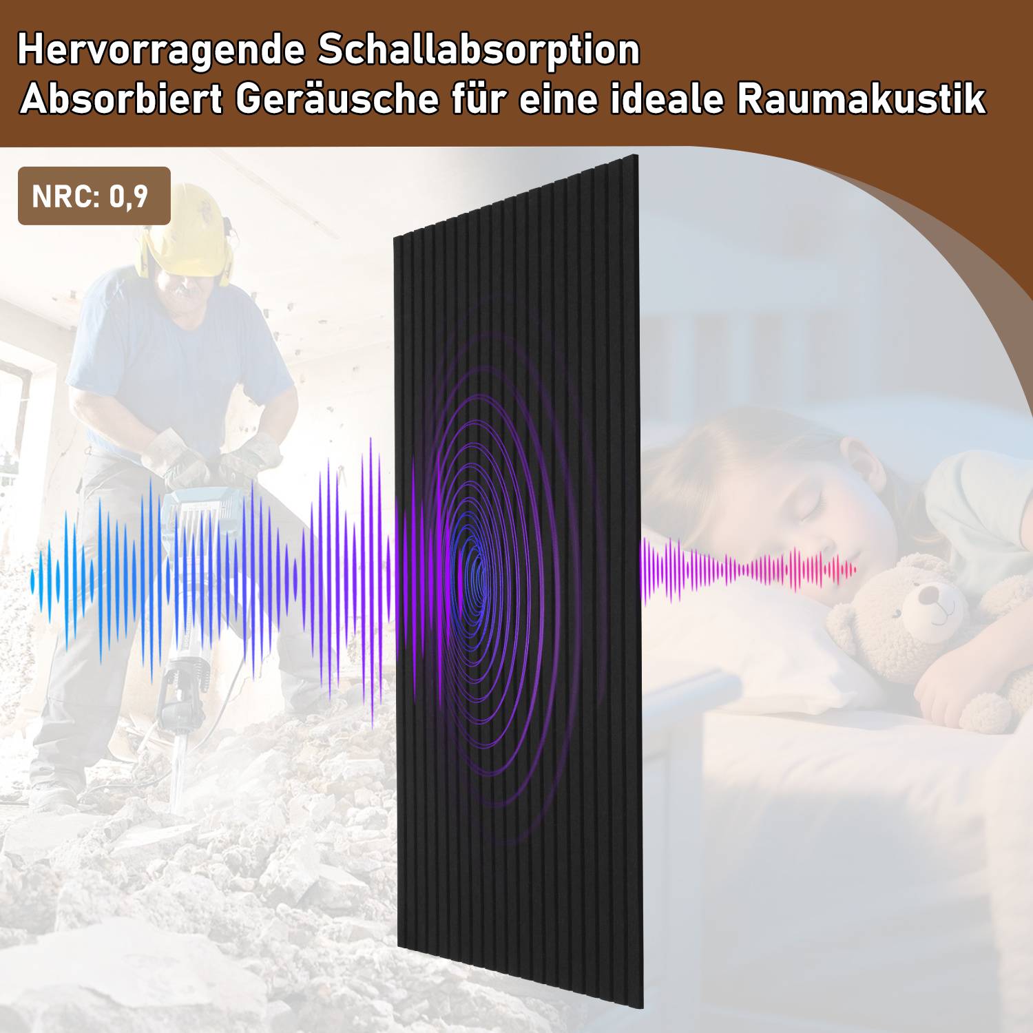 8 Stück Akustikplatten selbstklebend Schallschutzplatten Hohe Dichte Wandpaneel Vertikalstreifen Schwarz