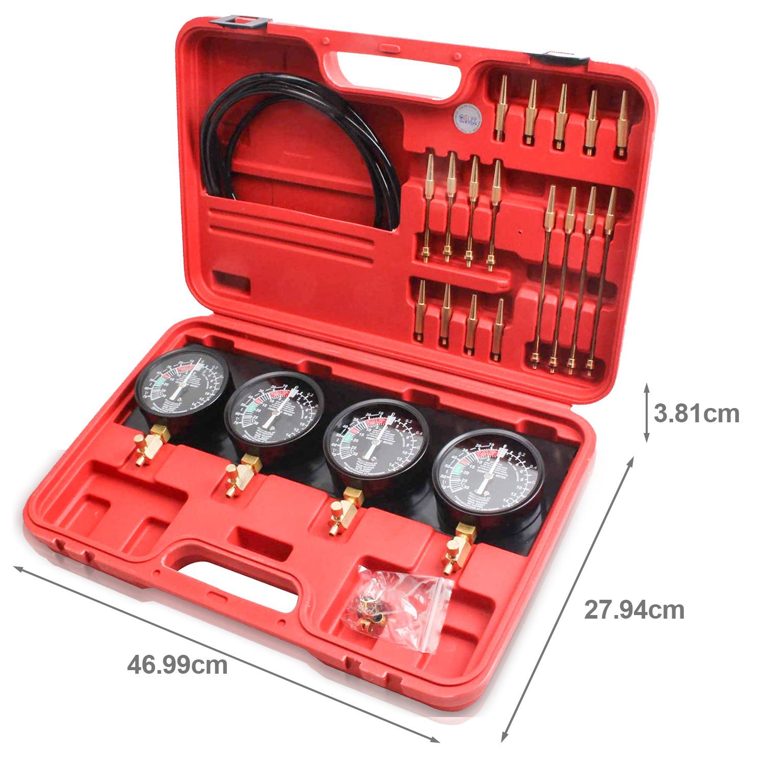 Synchron Vergaser Tester Set für Motorrad 4 Zylinder mit 4 Manometern Schläuchen Adaptern und Koffer für Werkstatt Profi Qualität