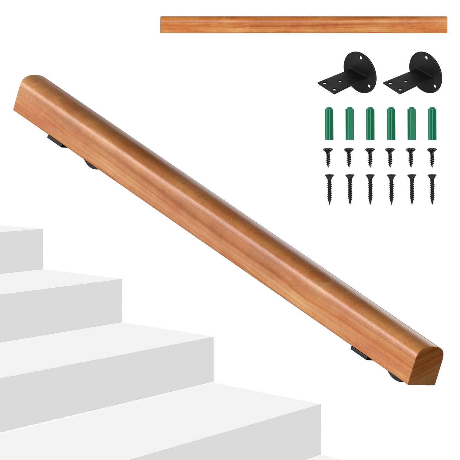 Wandhandlauf aus massivem Kiefernholz 100 cm, Ø5 cm, rutschhemmender Holzhandlauf für Treppe Flur Bad, inkl. Montagezubehör